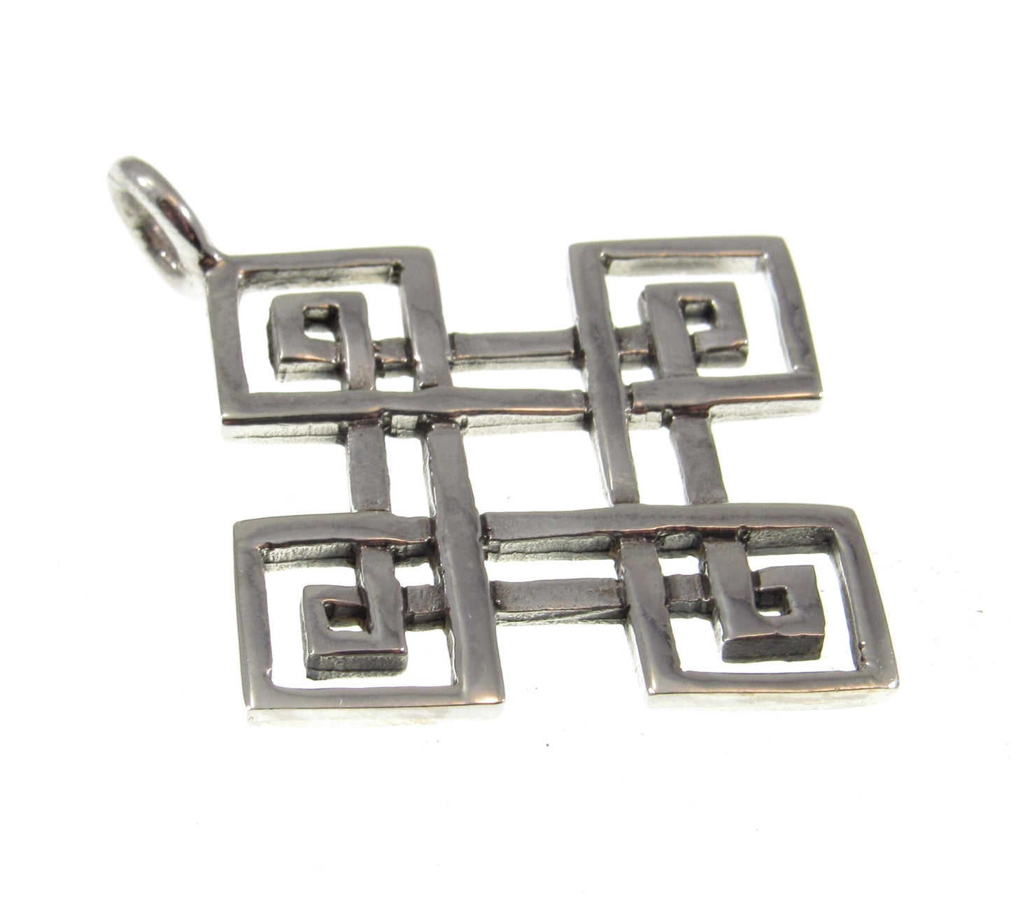 Solid 925 Sterling Silver Celtic Diamond Shaped Quaternary Knot Pendant, Handcrafted Square Shield Amulet