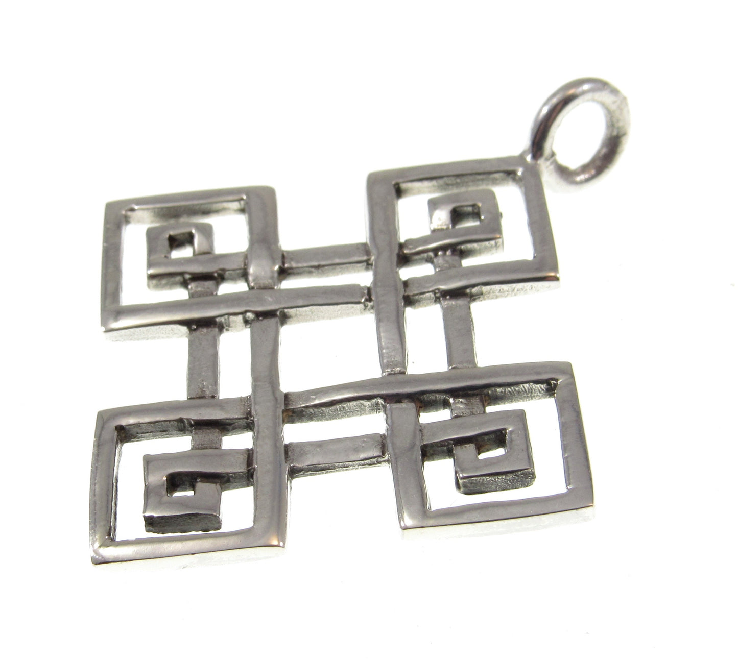 Solid 925 Sterling Silver Celtic Diamond Shaped Quaternary Knot Pendant, Handcrafted Square Shield Amulet