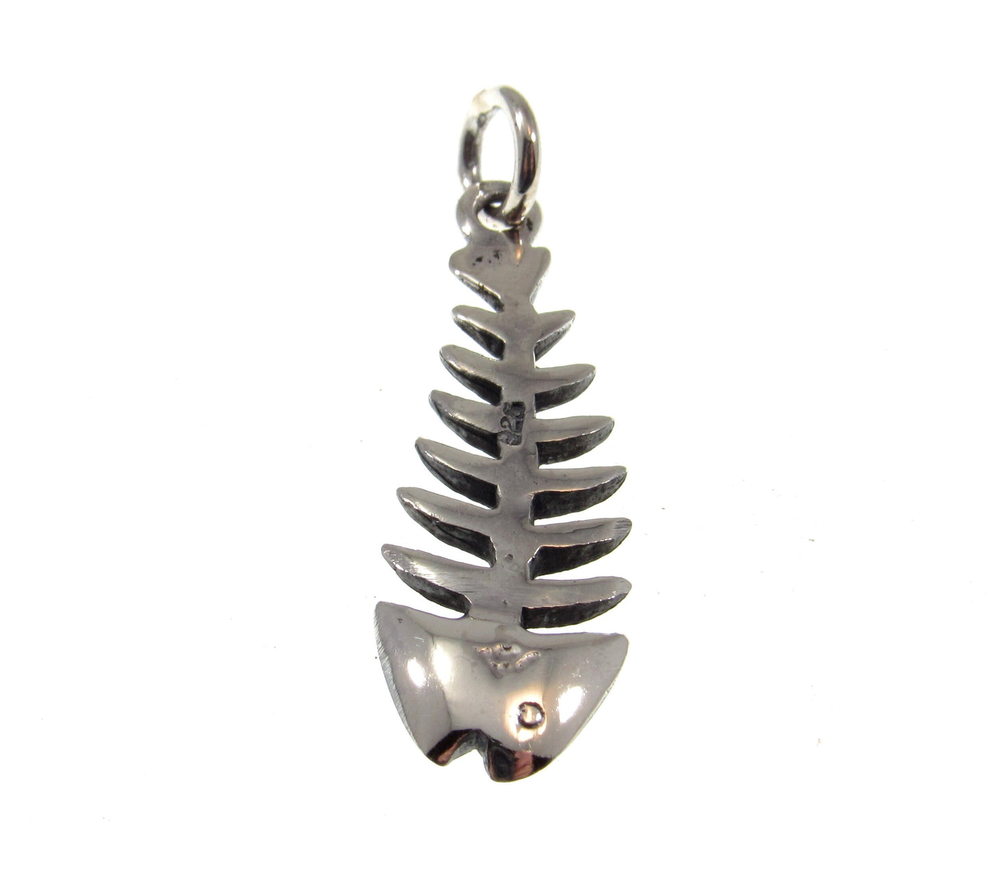 Solid 925 Sterling Silver 3D Two Sided Fish Skeleton Pendant, Handcrafted Fish Bone Charm