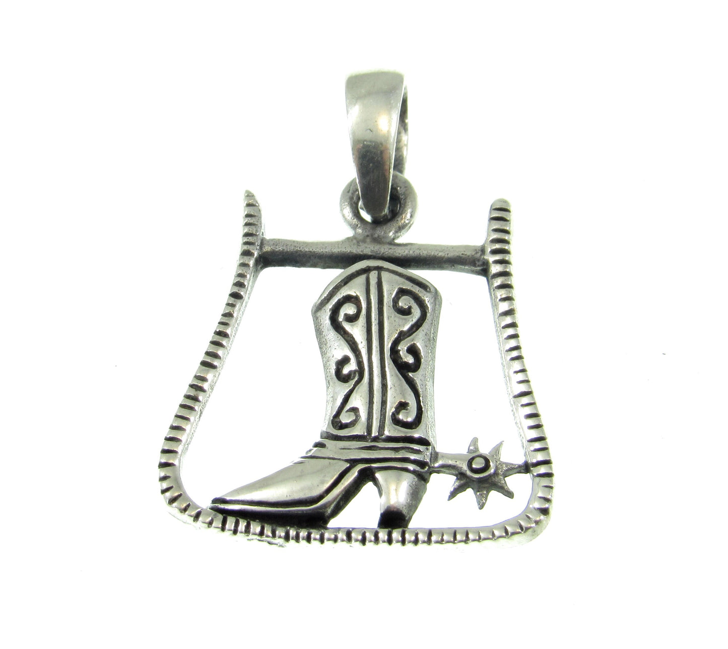 Solid 925 Sterling Silver Cowboy Boot & Spur Horseshoe Pendant - Handcrafted Western Jewelry Charm - Country Music and Rodeo Lover Gift Idea