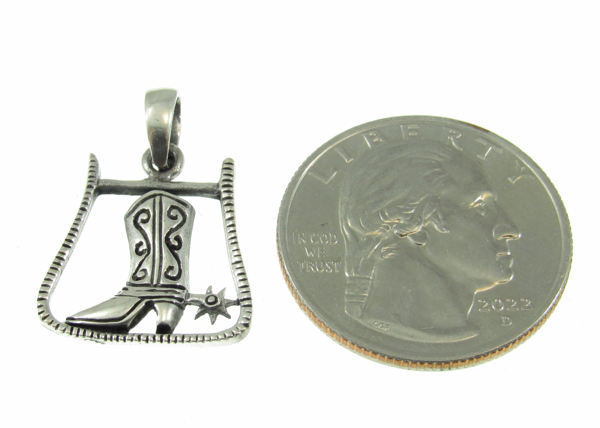 Solid 925 Sterling Silver Cowboy Boot & Spur Horseshoe Pendant - Handcrafted Western Jewelry Charm - Country Music and Rodeo Lover Gift Idea