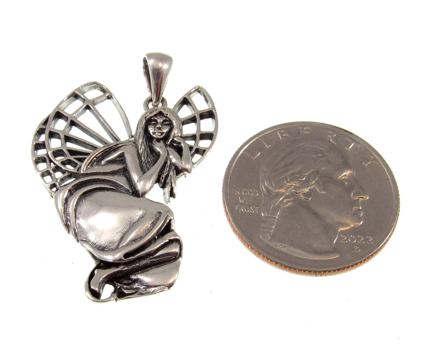 Solid 925 Sterling Silver Woodland Fairy Dreaming in the Forest Pagan Fantasy Pendant