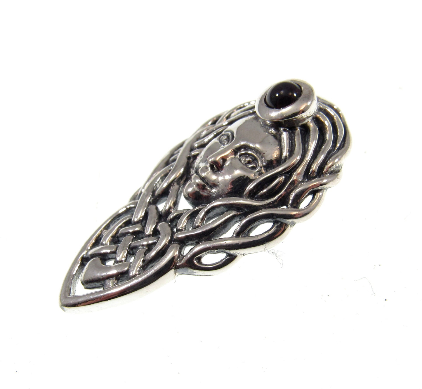 Solid 925 Sterling Silver Maeve Pendant with Garnet Gemstone, Queen of the Fae of Connacht, Irish Warrior Queen, Handcrafted Goddess Jewelry