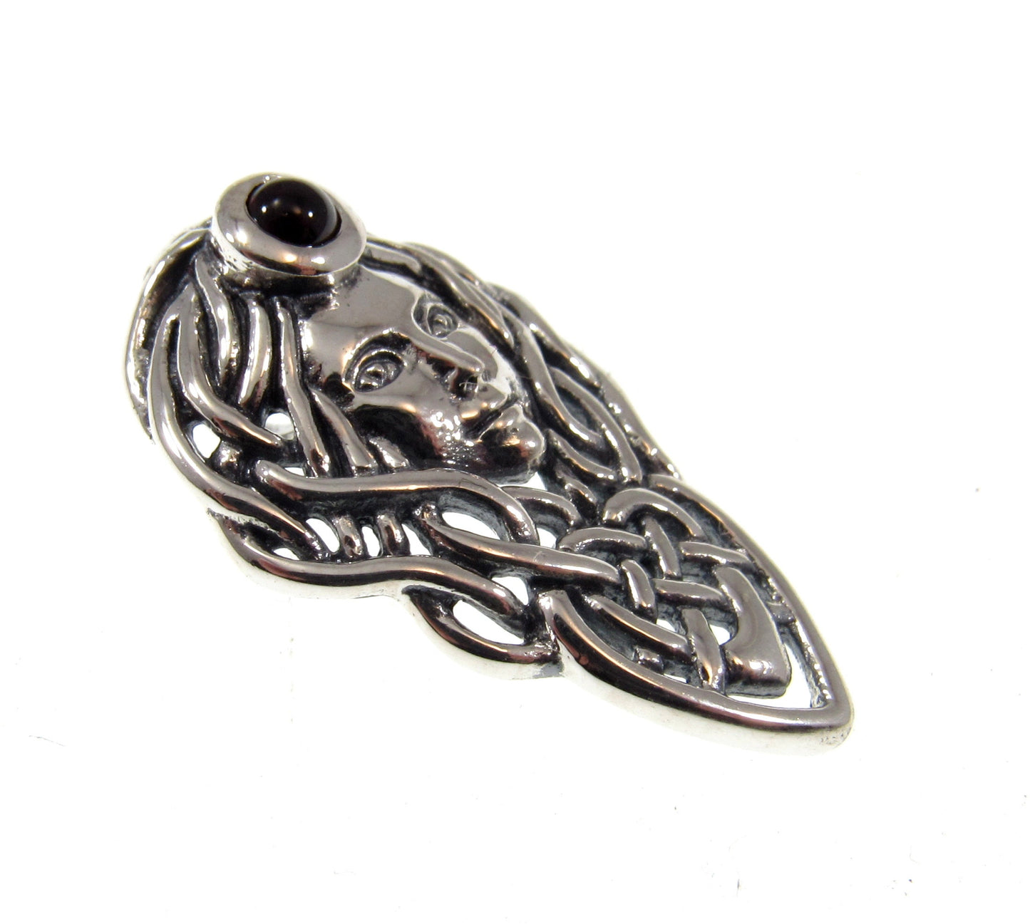 Solid 925 Sterling Silver Maeve Pendant with Garnet Gemstone, Queen of the Fae of Connacht, Irish Warrior Queen, Handcrafted Goddess Jewelry