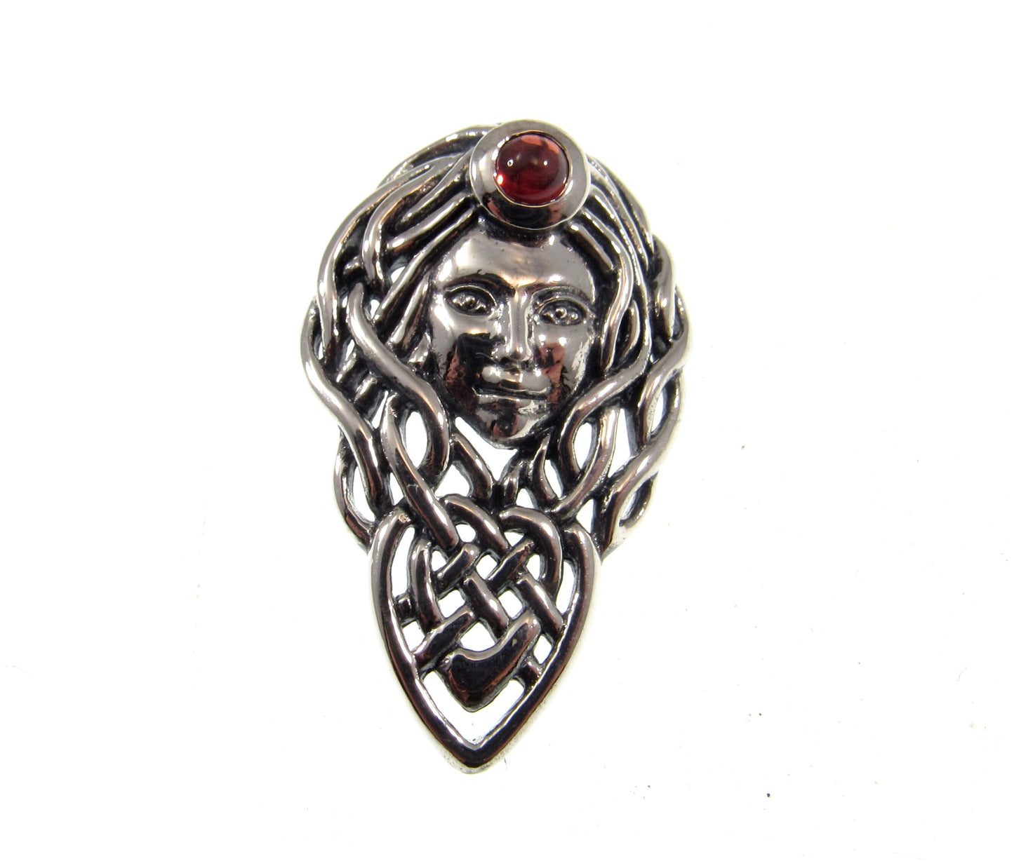 Solid 925 Sterling Silver Maeve Pendant with Garnet Gemstone, Queen of the Fae of Connacht, Irish Warrior Queen, Handcrafted Goddess Jewelry