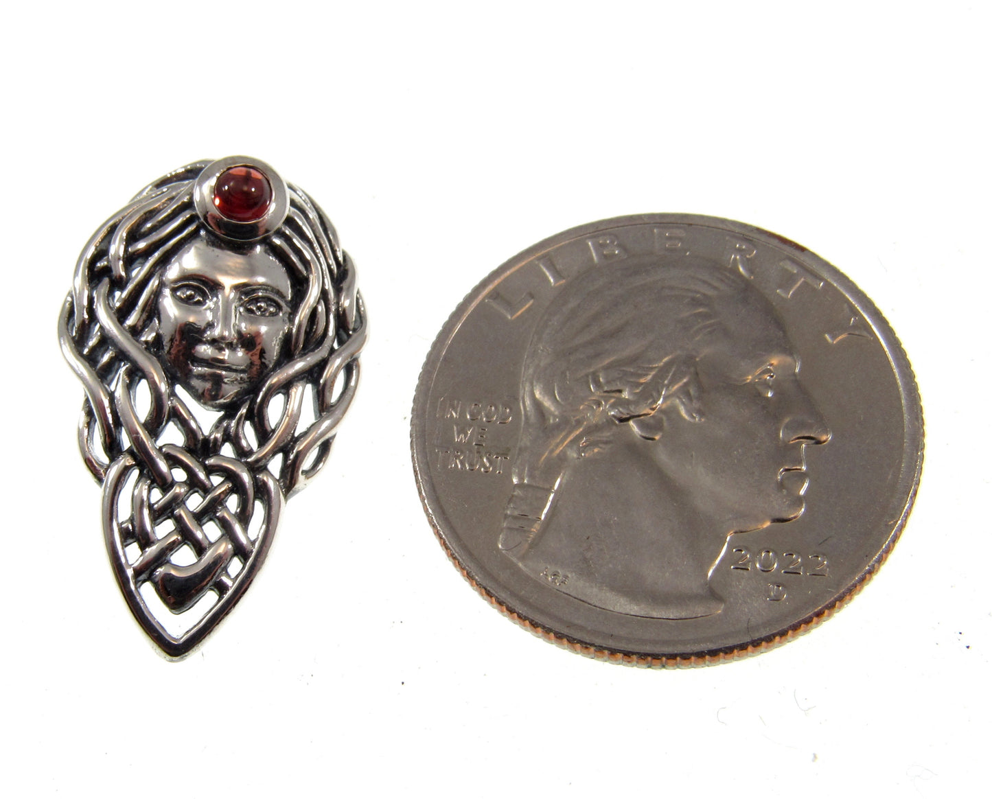 Solid 925 Sterling Silver Maeve Pendant with Garnet Gemstone, Queen of the Fae of Connacht, Irish Warrior Queen, Handcrafted Goddess Jewelry