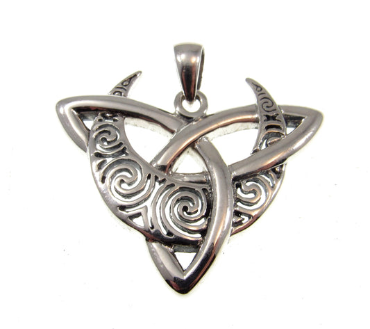 Solid 925 Sterling Silver Celtic Trinity Moon Pendant by Celebrated Fairytale Author and Artist Brigid Ashwood