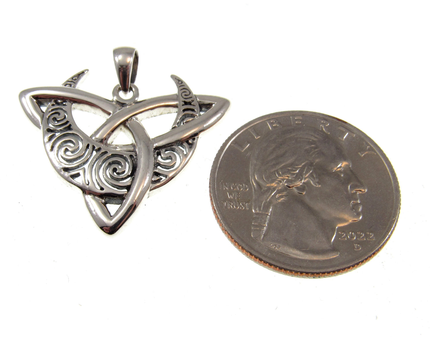 Solid 925 Sterling Silver Celtic Trinity Moon Pendant by Celebrated Fairytale Author and Artist Brigid Ashwood