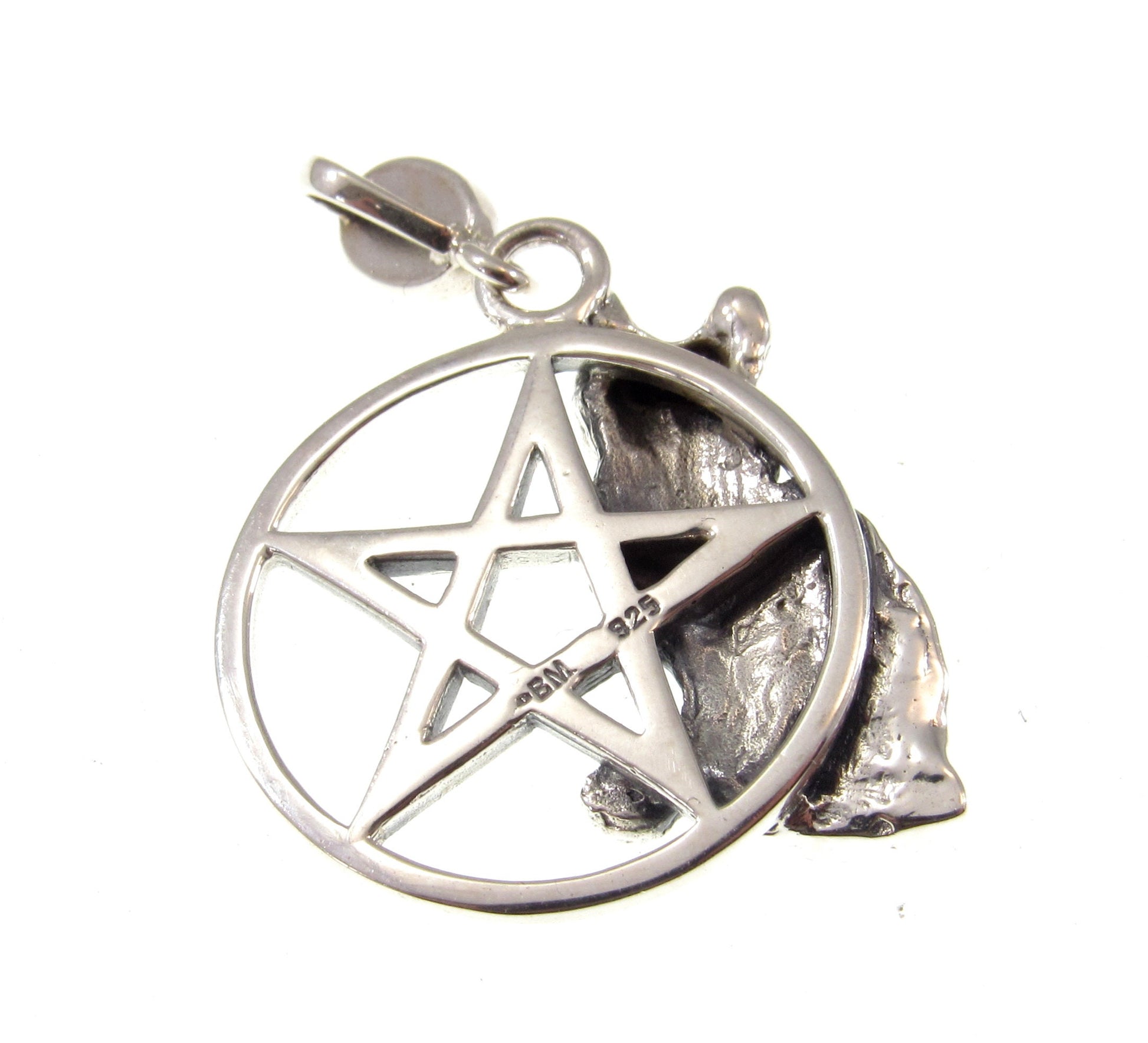 Solid 925 Sterling Silver Cat Familiar Pentacle Pendant With Gemstone: Garnet, Moonstone, Obsidian, or Peridot, Feline Pentagram