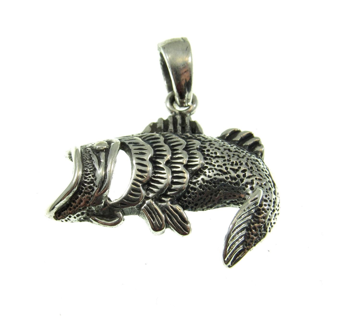 Solid 925 Sterling Silver Sea Bass Pendant, Handcrafted Tropical Fish Charm