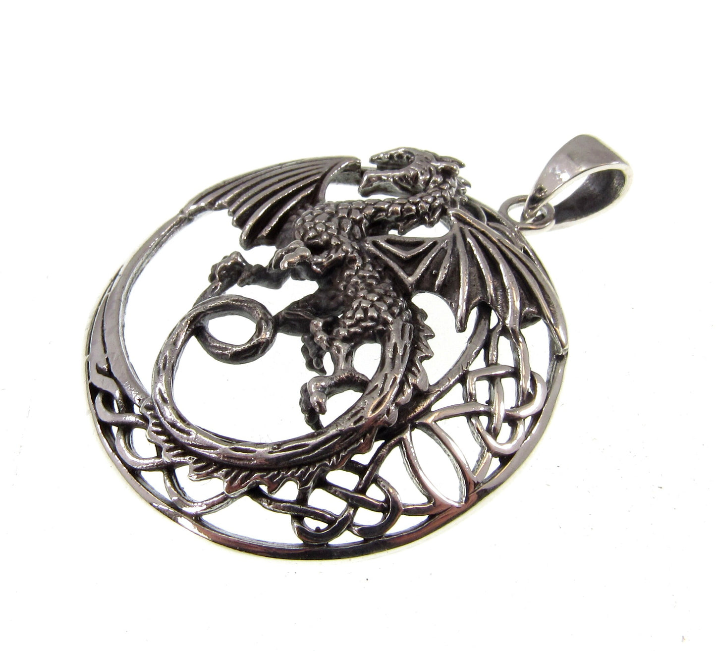 Solid 925 Sterling Silver Celtic Dragon Pendant – Mythical Viking Pendant, Medieval Fantasy Jewelry, Gothic Dragon Amulet, Norse Pagan Gift