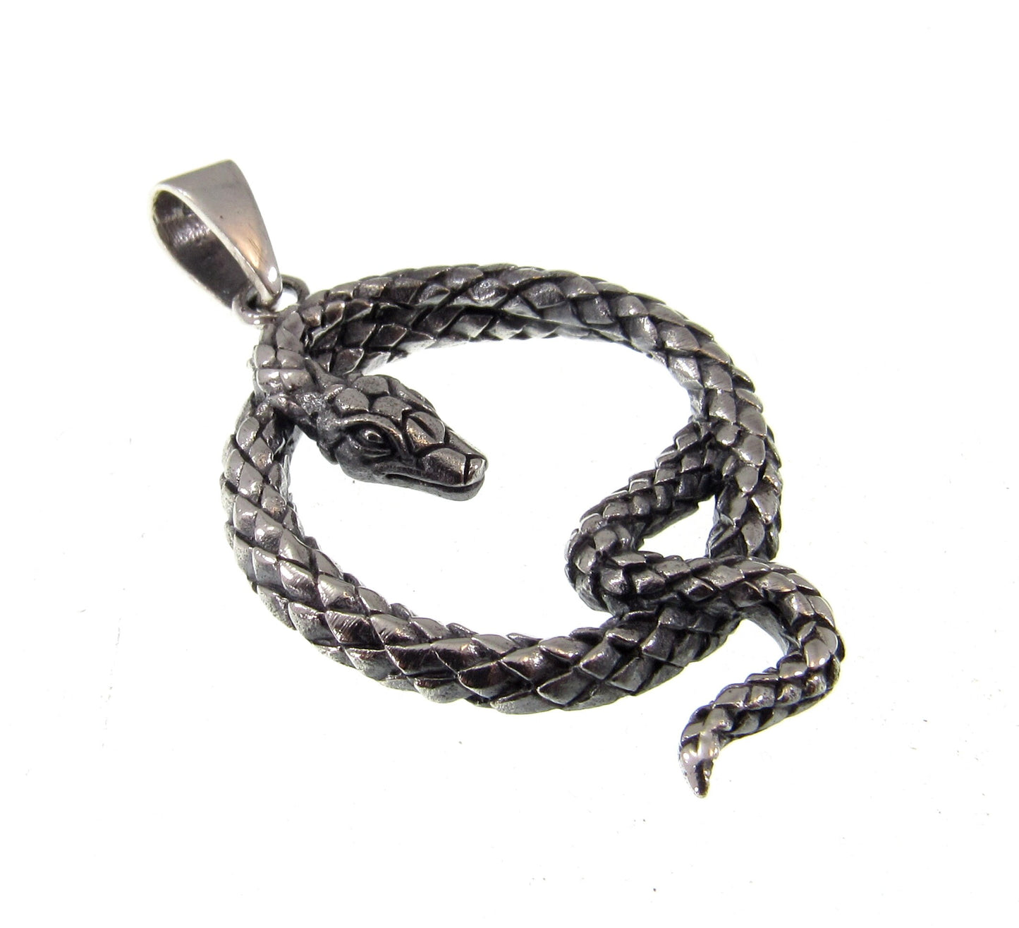 Handcrafted Solid 925 Sterling Silver Round Coiled Snake Pit Viper Pendant Biker Gothic Punk Rocker Interest Jewelry