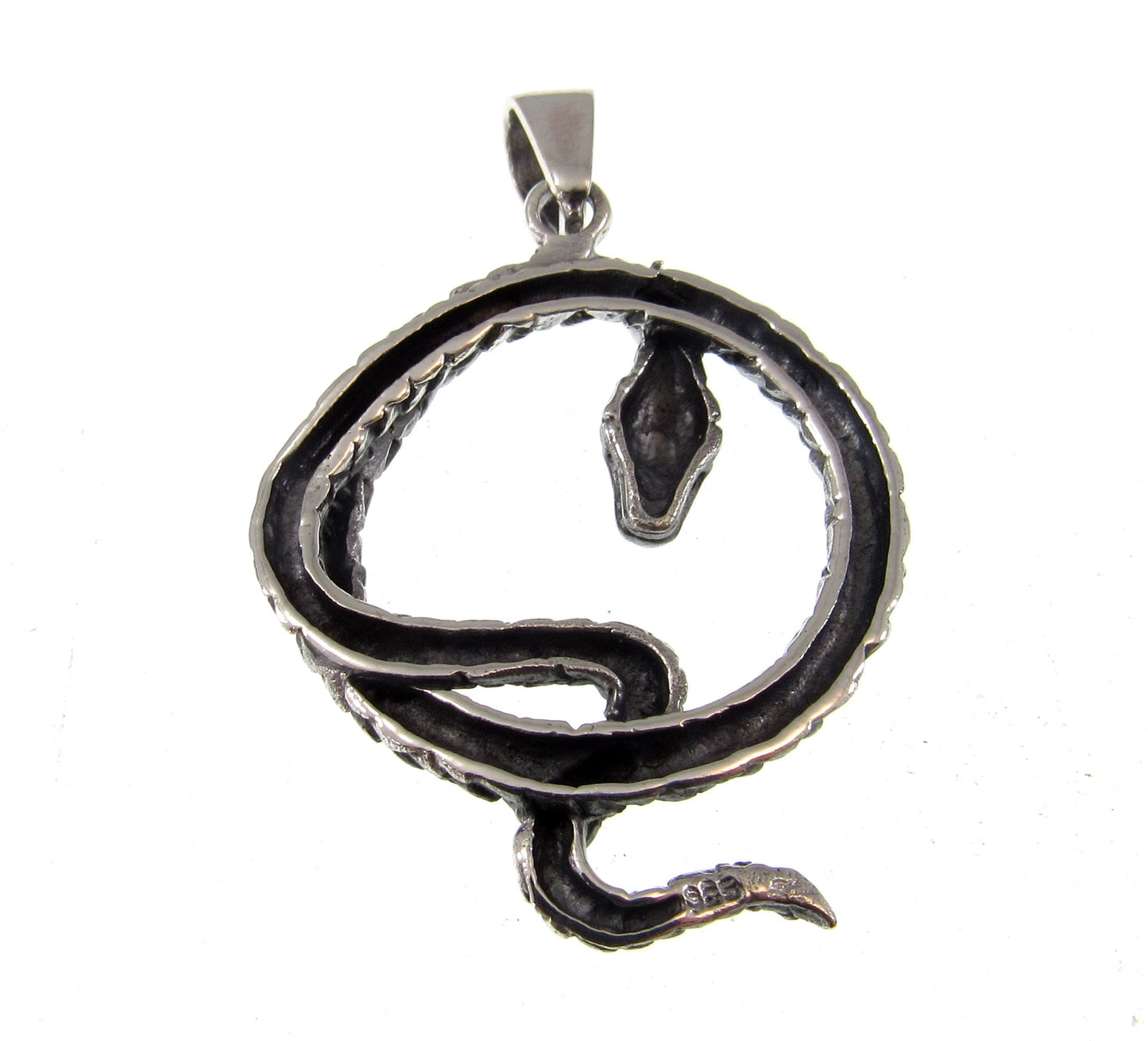 Handcrafted Solid 925 Sterling Silver Round Coiled Snake Pit Viper Pendant Biker Gothic Punk Rocker Interest Jewelry