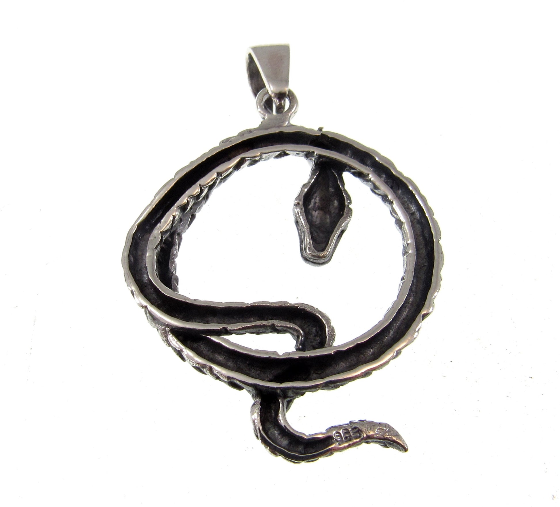 Handcrafted Solid 925 Sterling Silver Round Coiled Snake Pit Viper Pendant Biker Gothic Punk Rocker Interest Jewelry