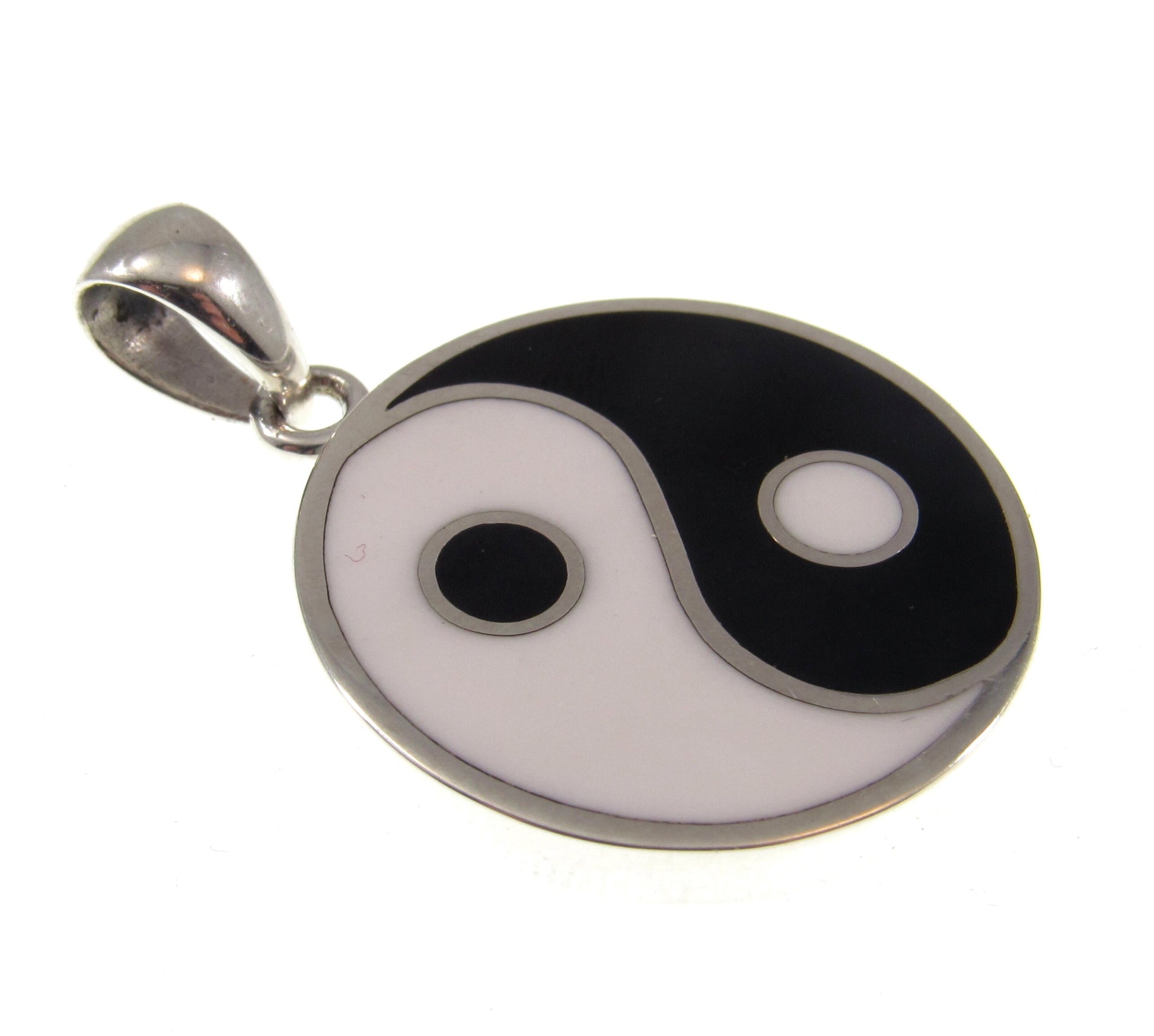 Solid 925 Sterling Silver Yin Yang & Pentacle Pentagram Reversable Two Sided Pendant, Wiccan Pagan Magic Amulet