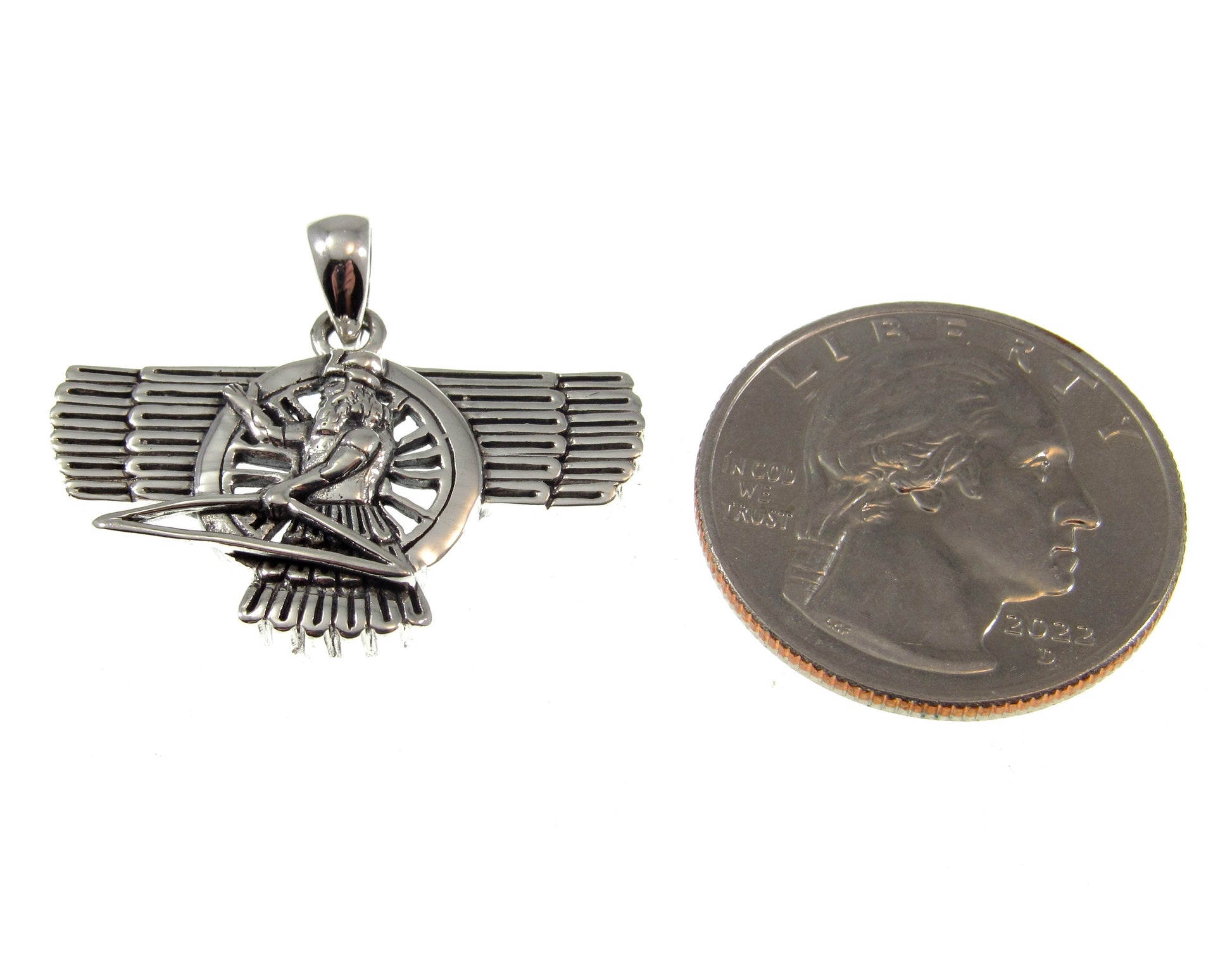 Solid 925 Sterling Silver Ashur Assyrian God Pendant, Head of Mesopotamian Pantheon, Feather Robed Archer