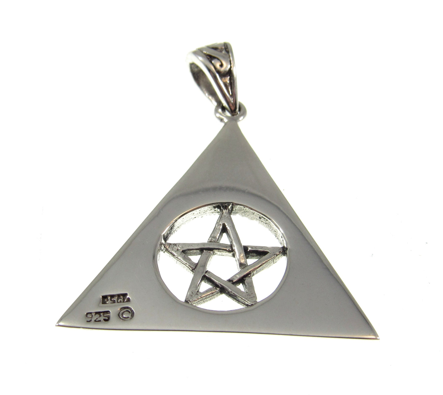 Solid 925 Sterling Silver Pentacle with Celtic Trinity Knot Pendant, Pagan Pyramid Pentagram Amulet