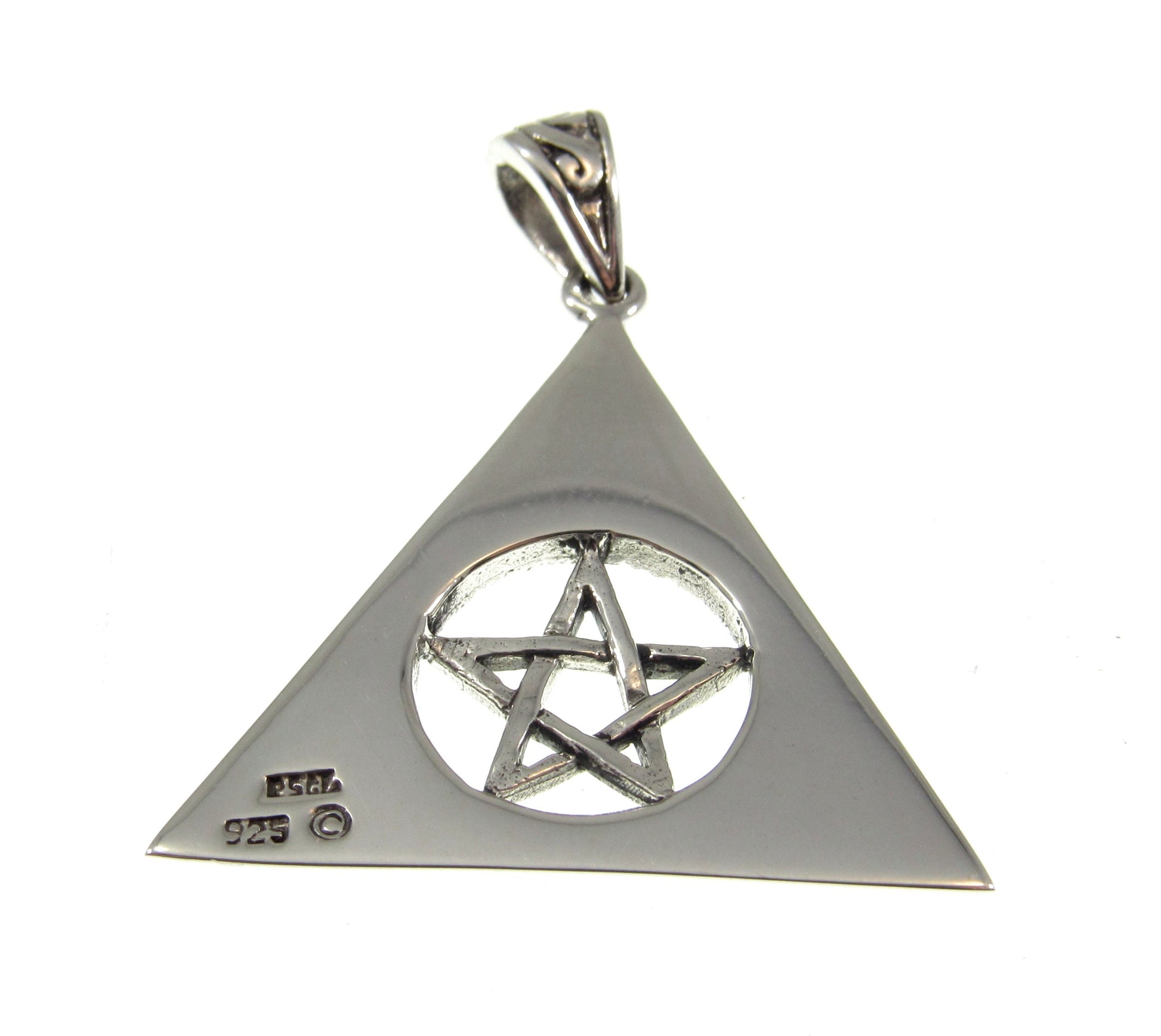 Solid 925 Sterling Silver Pentacle with Celtic Trinity Knot Pendant, Pagan Pyramid Pentagram Amulet