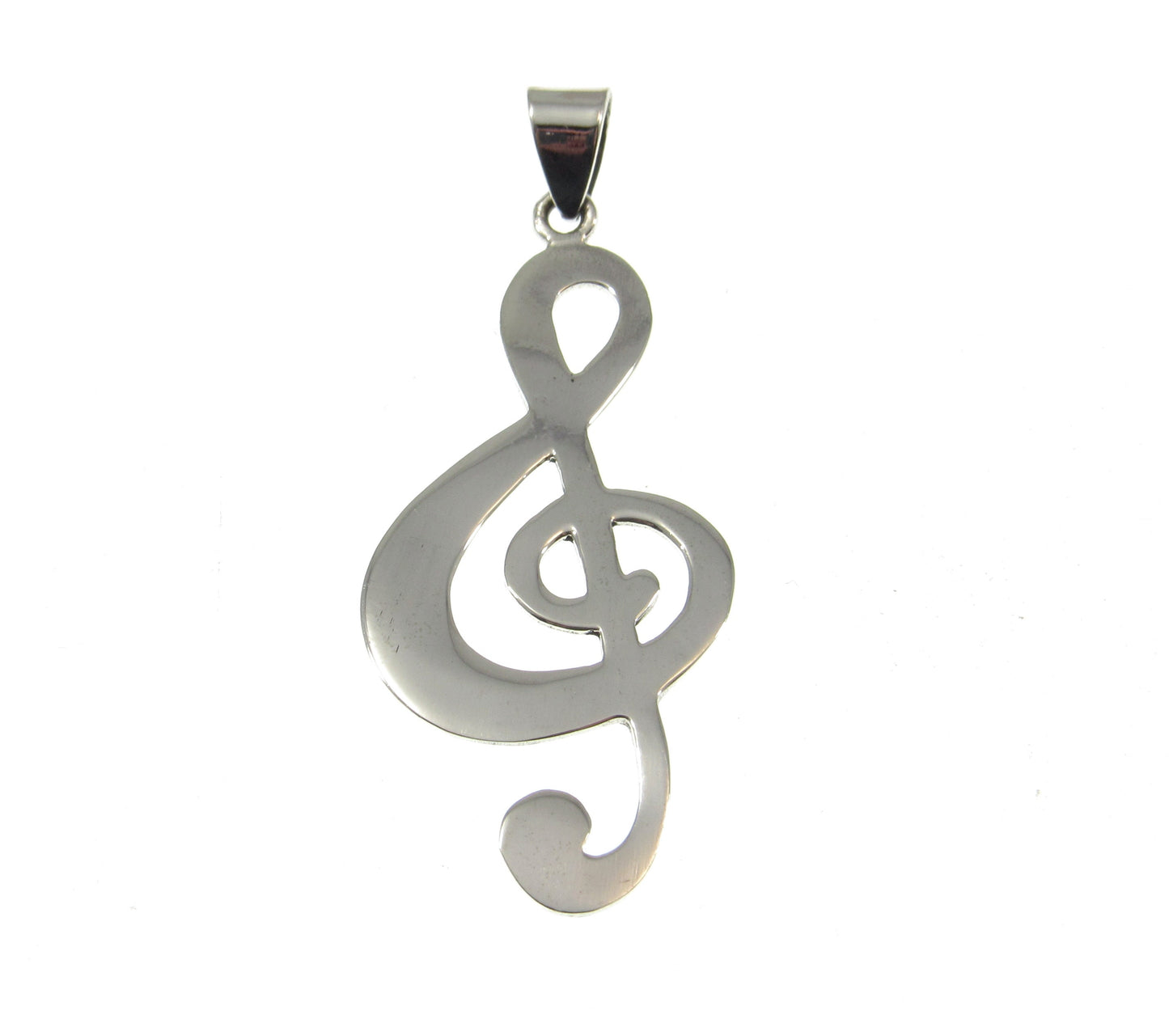 Solid 925 Sterling Silver Treble Clef Pendant, Handcrafted French Violon G Clef Musical Jewelry, Music Note Necklace Charm