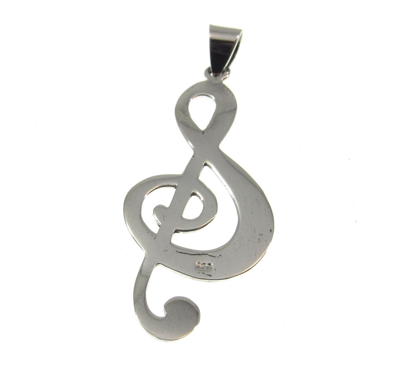 Solid 925 Sterling Silver Treble Clef Pendant, Handcrafted French Violon G Clef Musical Jewelry, Music Note Necklace Charm