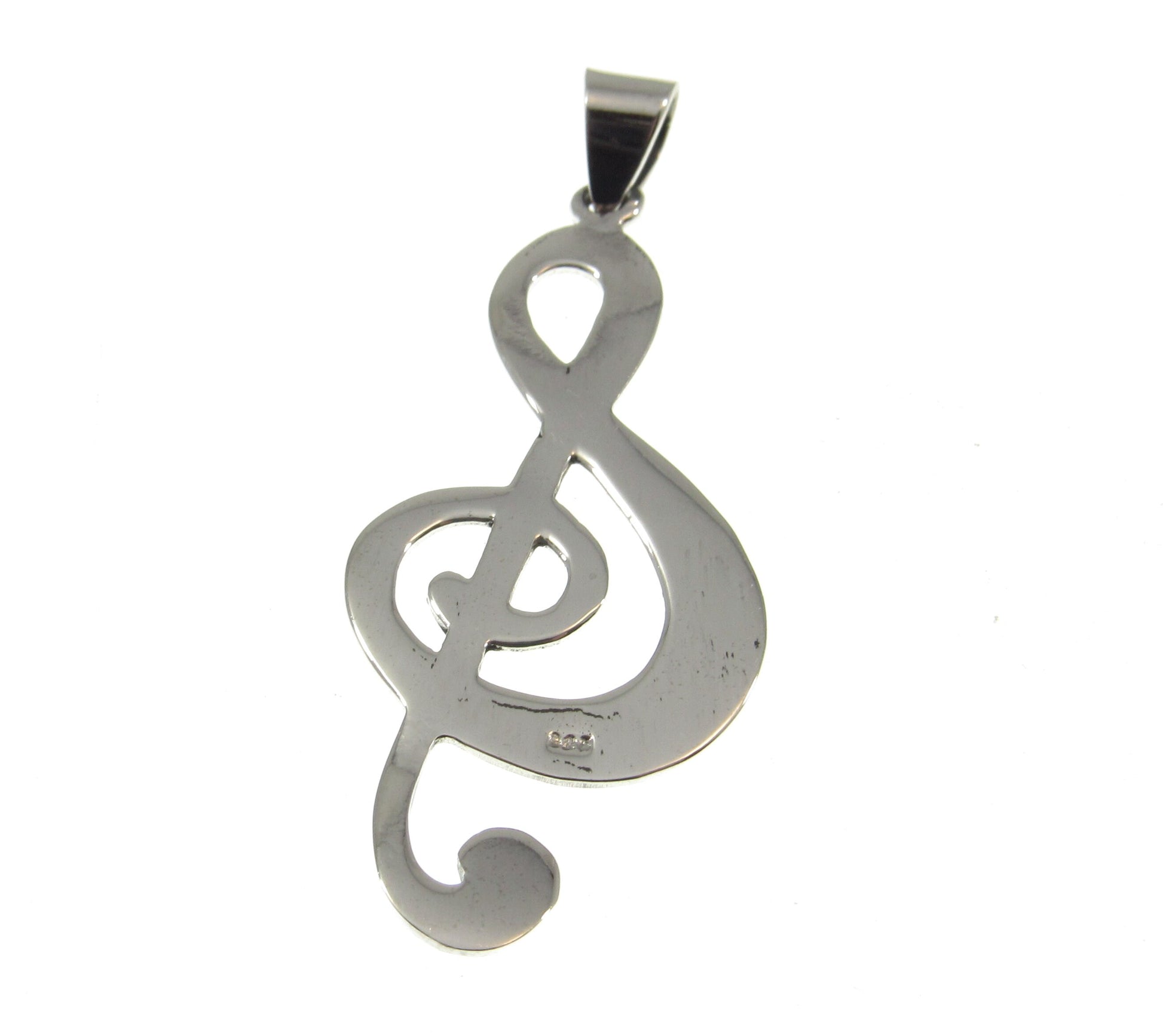 Solid 925 Sterling Silver Treble Clef Pendant, Handcrafted French Violon G Clef Musical Jewelry, Music Note Necklace Charm