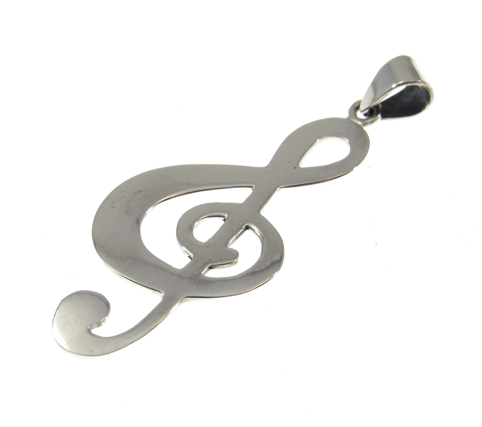 Solid 925 Sterling Silver Treble Clef Pendant, Handcrafted French Violon G Clef Musical Jewelry, Music Note Necklace Charm