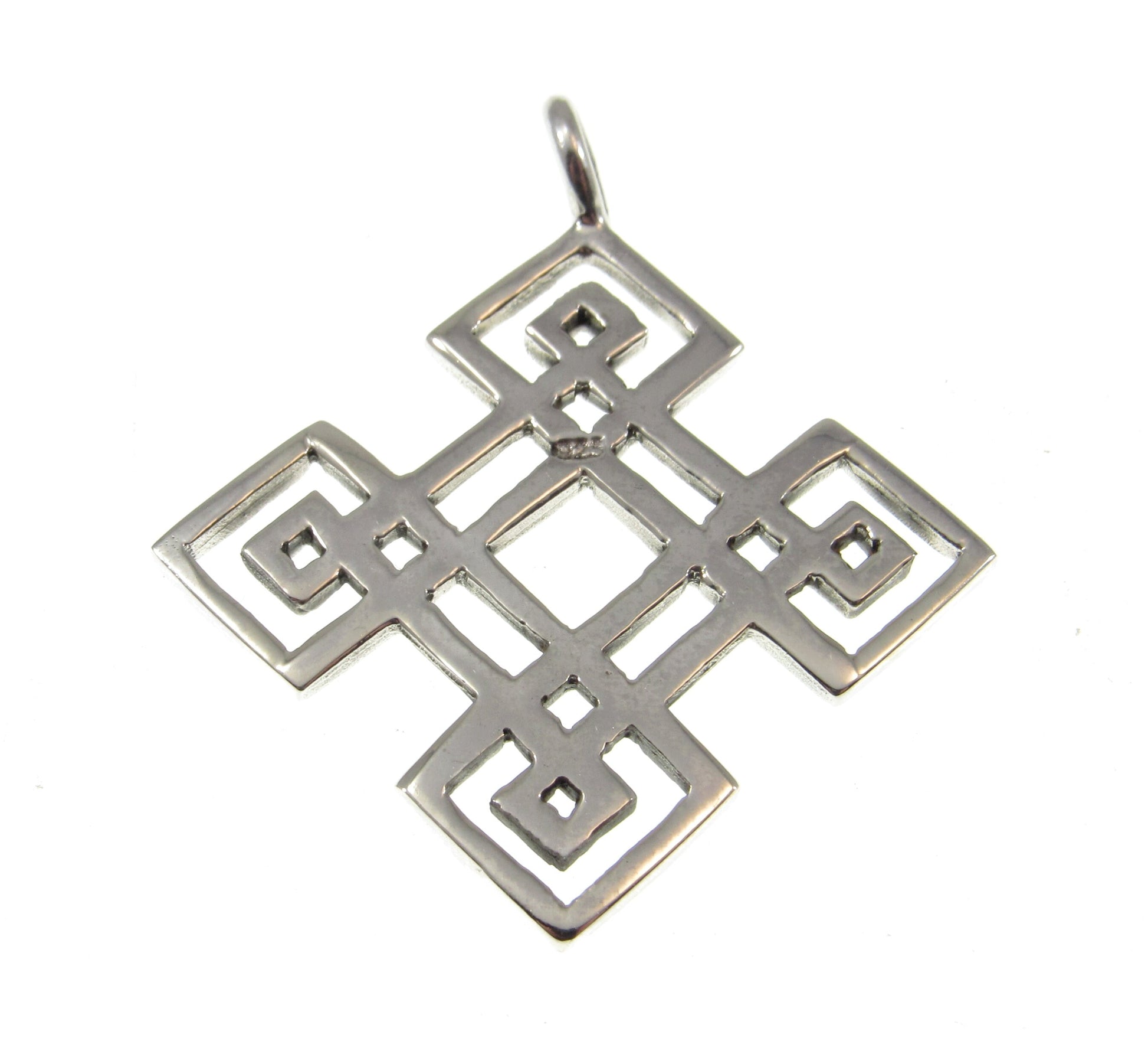 Solid 925 Sterling Silver Celtic Diamond Shaped Quaternary Knot Pendant, Handcrafted Square Shield Amulet