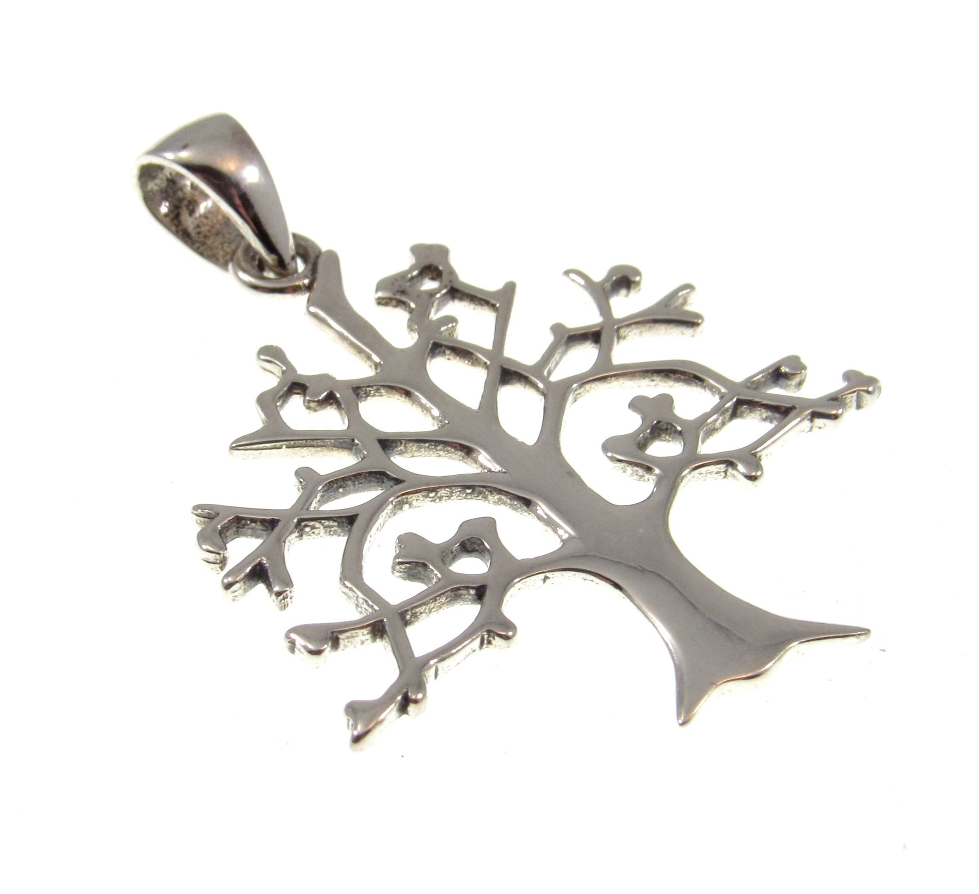 Solid 925 Sterling Silver Cut Out Carved Out Celtic Tree of Life Yggdrasil Pendant