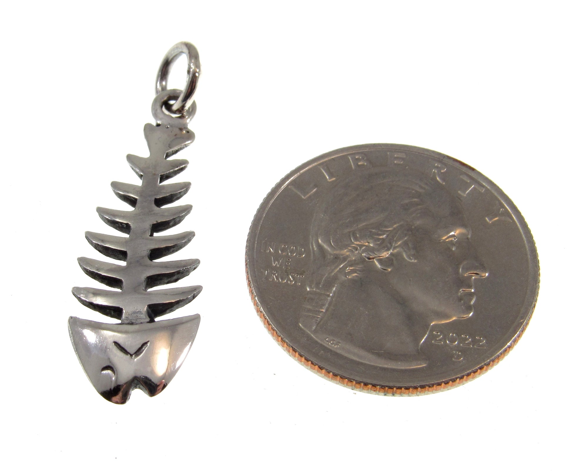 Solid 925 Sterling Silver 3D Two Sided Fish Skeleton Pendant, Handcrafted Fish Bone Charm