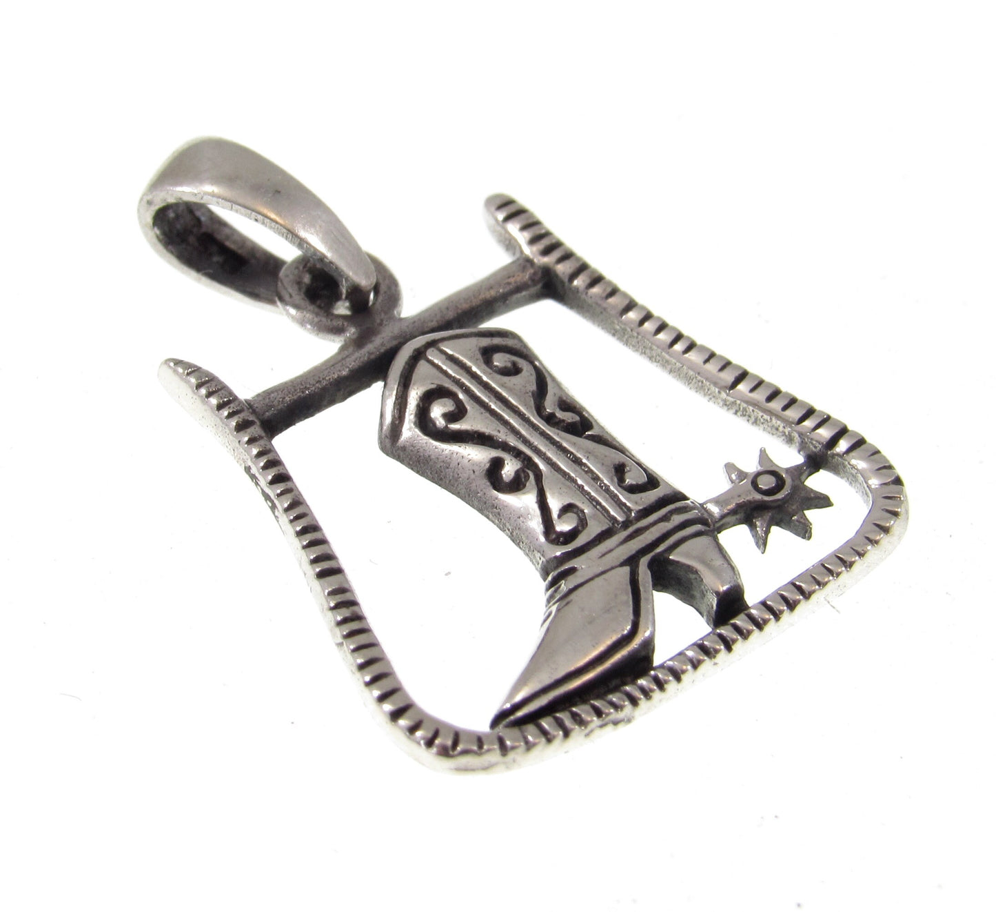 Solid 925 Sterling Silver Cowboy Boot & Spur Horseshoe Pendant - Handcrafted Western Jewelry Charm - Country Music and Rodeo Lover Gift Idea