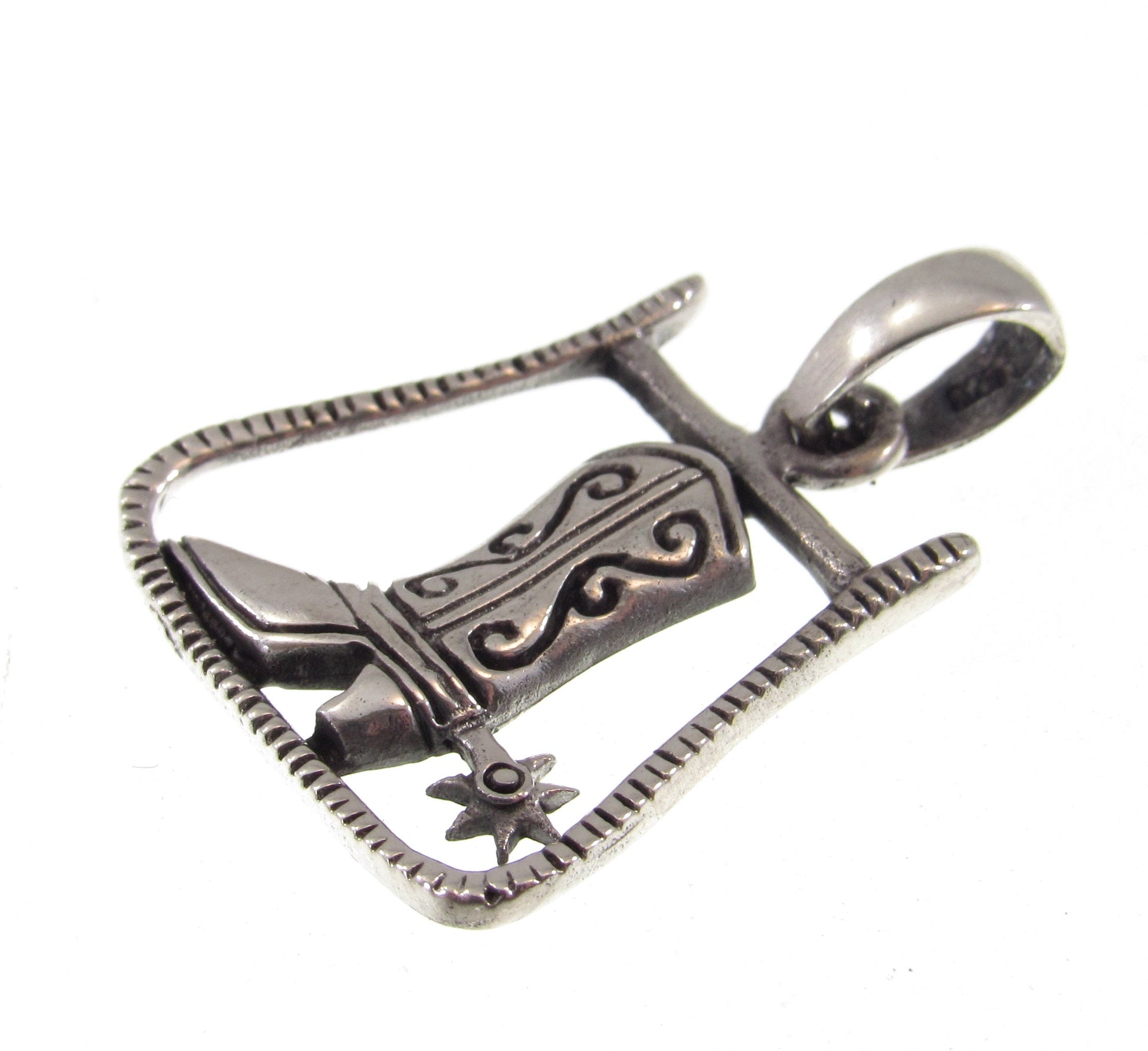 Solid 925 Sterling Silver Cowboy Boot & Spur Horseshoe Pendant - Handcrafted Western Jewelry Charm - Country Music and Rodeo Lover Gift Idea
