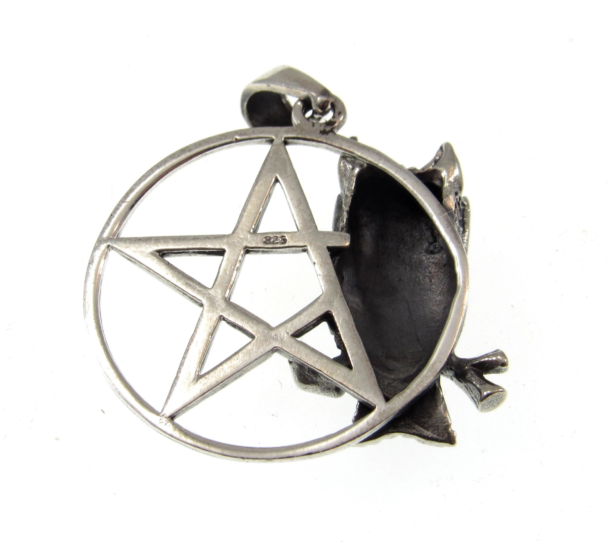 Solid 925 Sterling Silver Owl on Pentacle Pagan Pentagram Pendant, Handcrafted Wiccan Magick Amulet