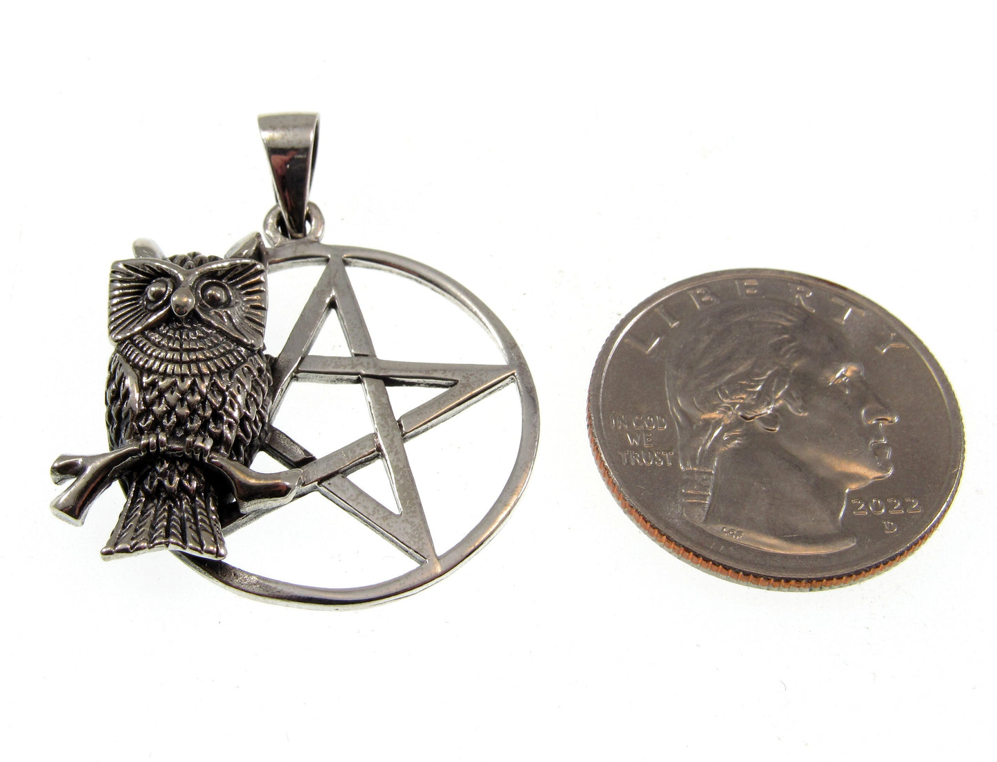 Solid 925 Sterling Silver Owl on Pentacle Pagan Pentagram Pendant, Handcrafted Wiccan Magick Amulet