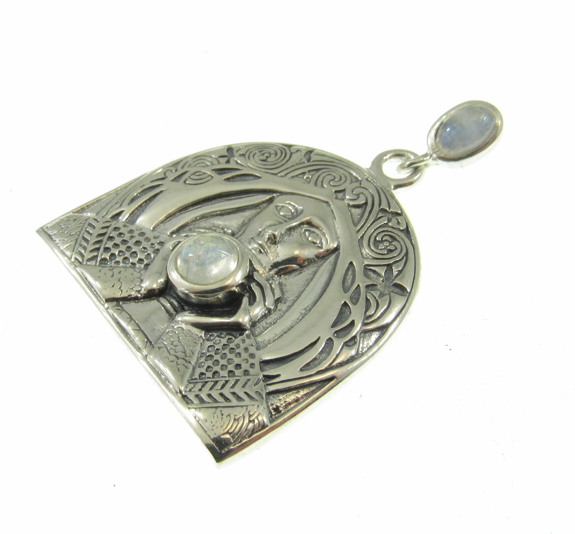Solid 925 Sterling Silver Camelot Holy Grail Knight Pendant w/Moonstone by Laurie Cabot