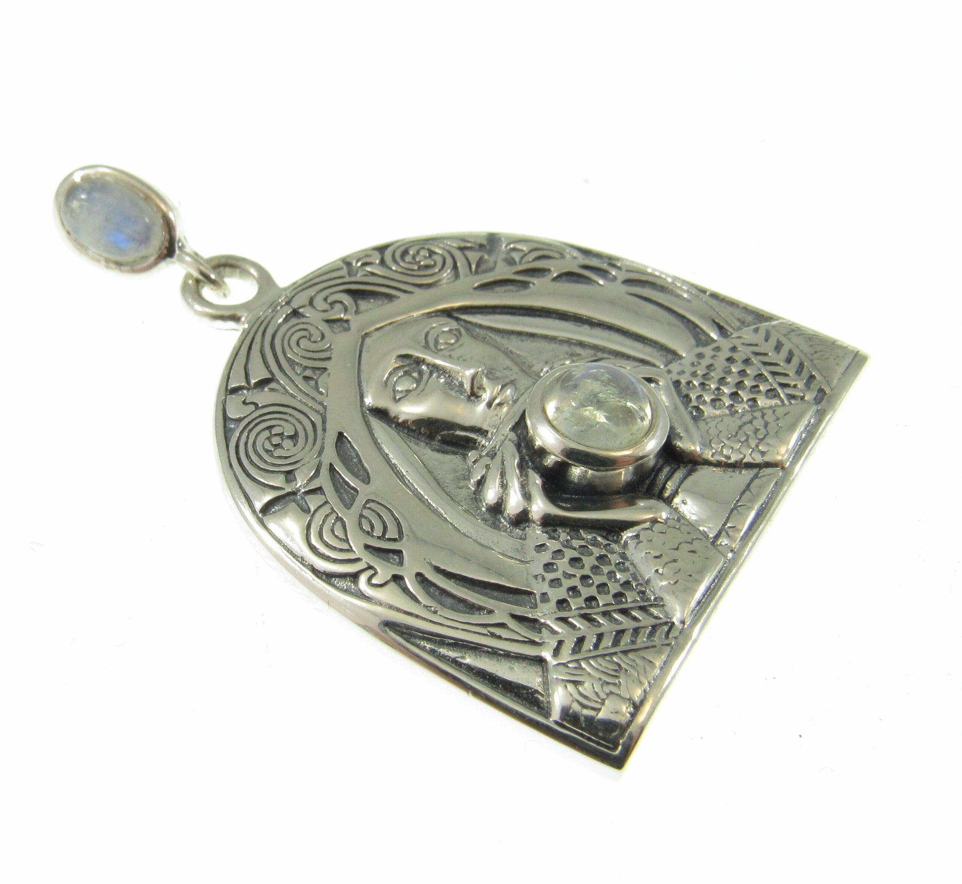 Solid 925 Sterling Silver Camelot Holy Grail Knight Pendant w/Moonstone by Laurie Cabot