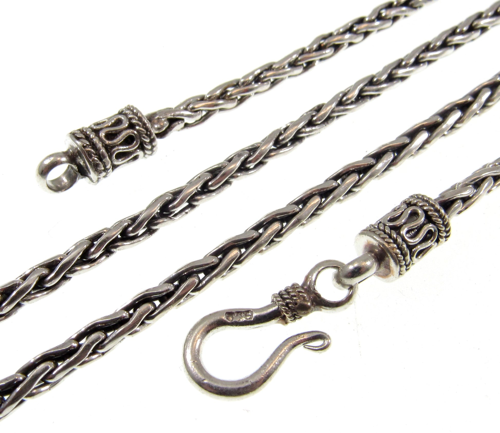 Handmade 2.5mm Solid 925 Sterling Silver Balinese WHEAT Link Chain, Necklace or Bracelet, 7.5 8 9 16 18 20 22 24 26 28 or 30 Inches