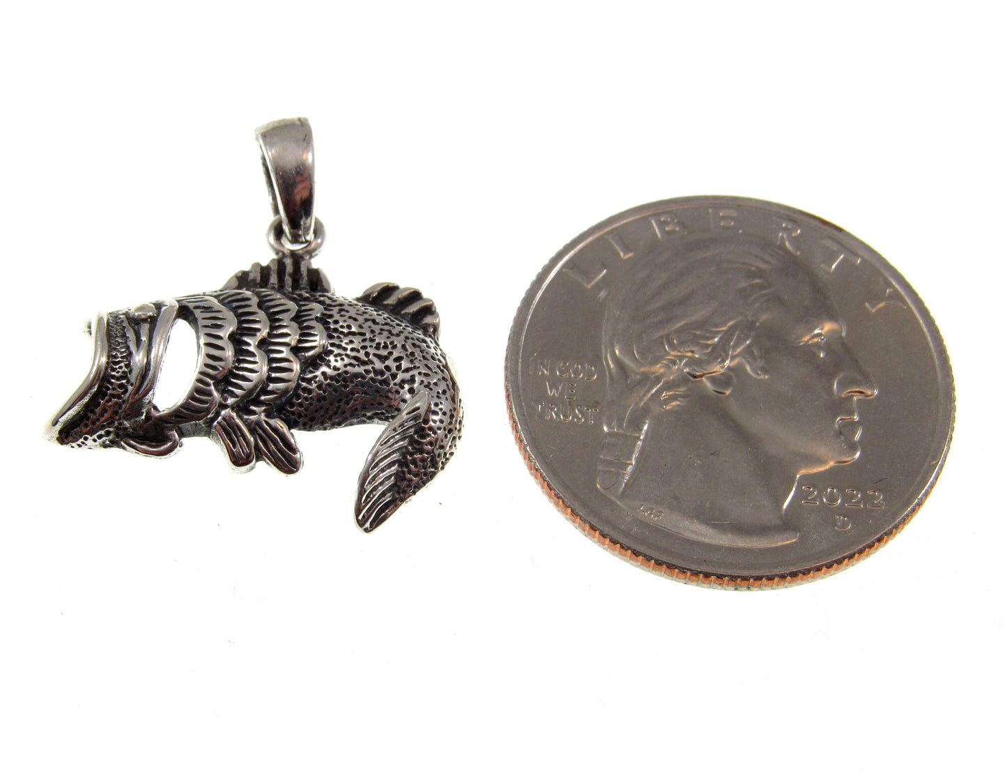 Solid 925 Sterling Silver Sea Bass Pendant, Handcrafted Tropical Fish Charm