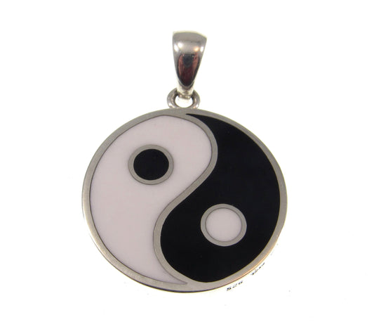 Solid 925 Sterling Silver Yin Yang & Pentacle Pentagram Reversable Two Sided Pendant, Wiccan Pagan Magic Amulet
