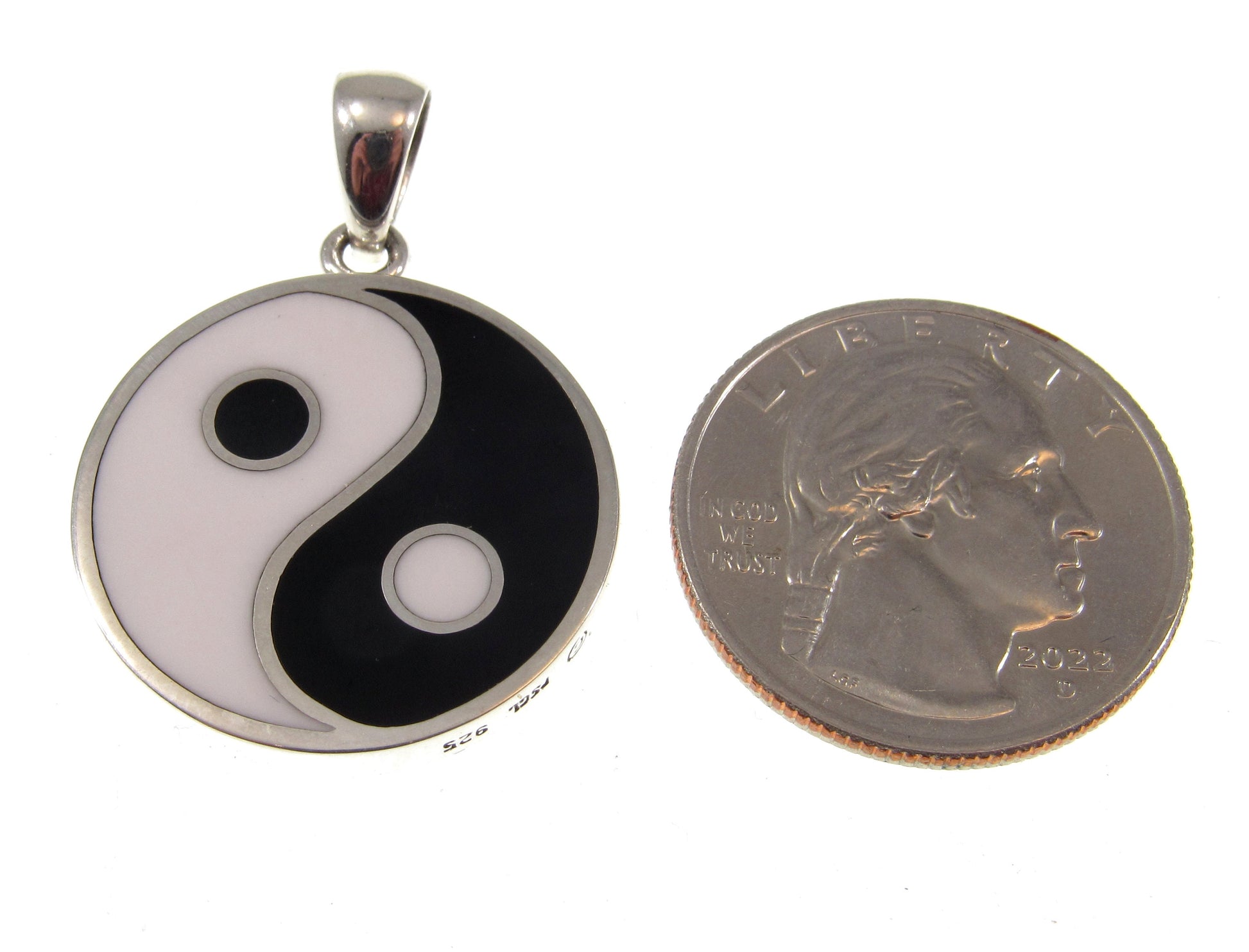 Solid 925 Sterling Silver Yin Yang & Pentacle Pentagram Reversable Two Sided Pendant, Wiccan Pagan Magic Amulet