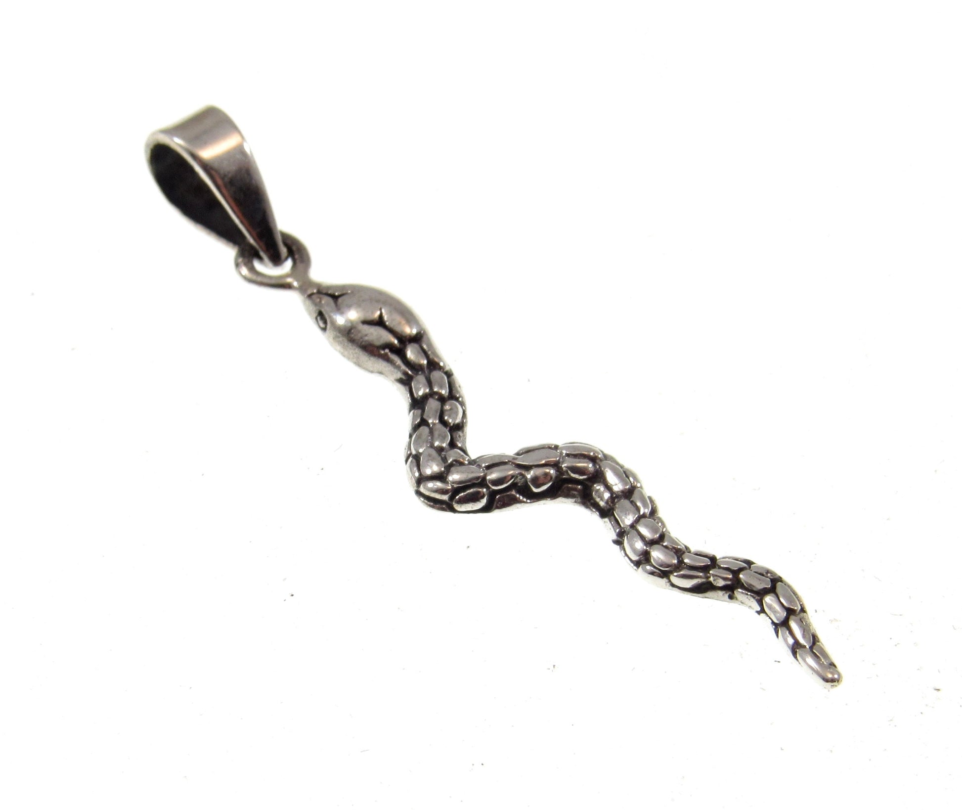 Solid 925 Sterling Silver Snake Pendant – Gothic Serpent Necklace Charm, Occult Jewelry, Wiccan Symbol, Unique Reptile Gift for Him or Her