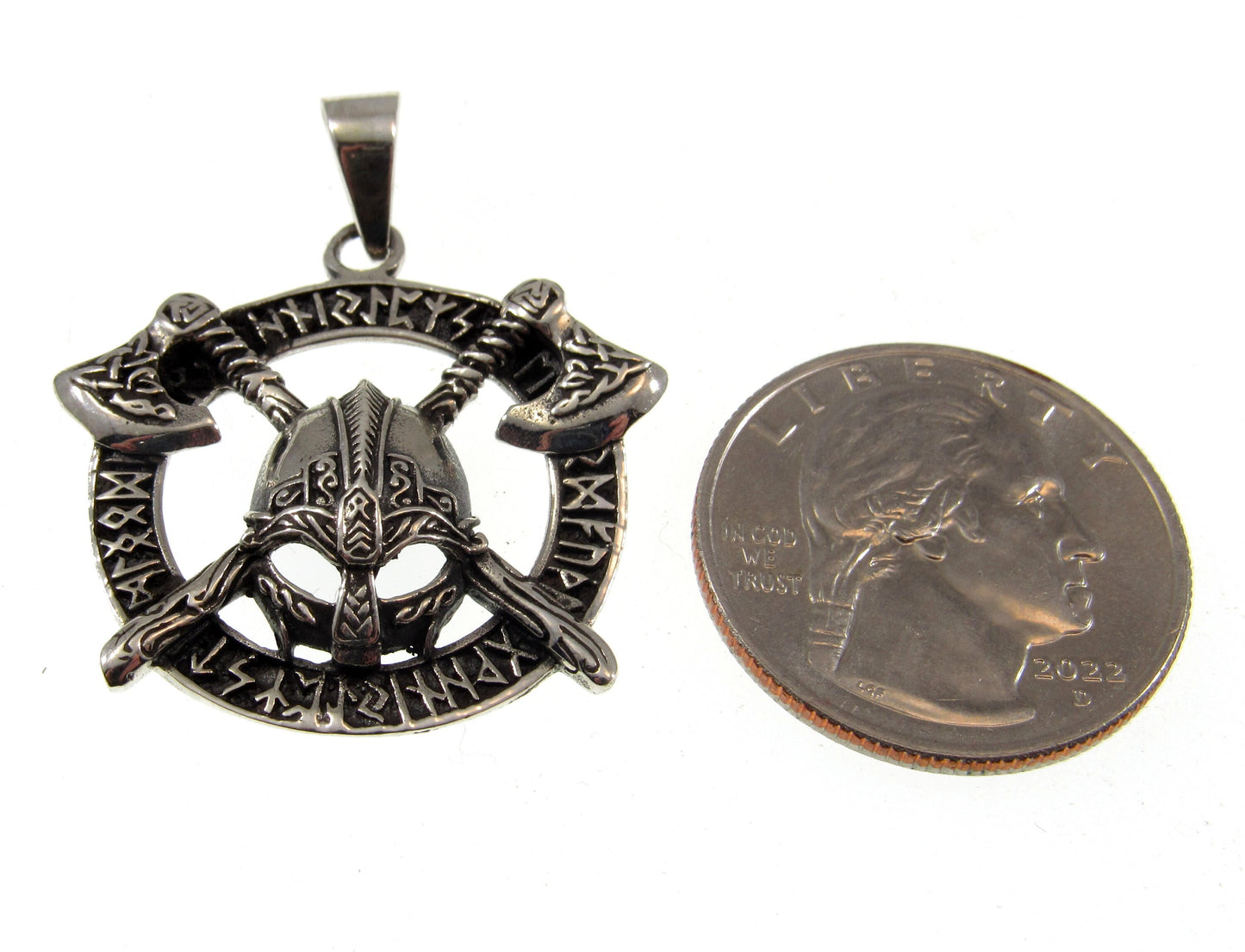 Solid 925 Sterling Silver Viking Warrior Pendant – Norse Helmet and Axe Amulet with Runes – Handcrafted Mythology Jewelry Gift for Men