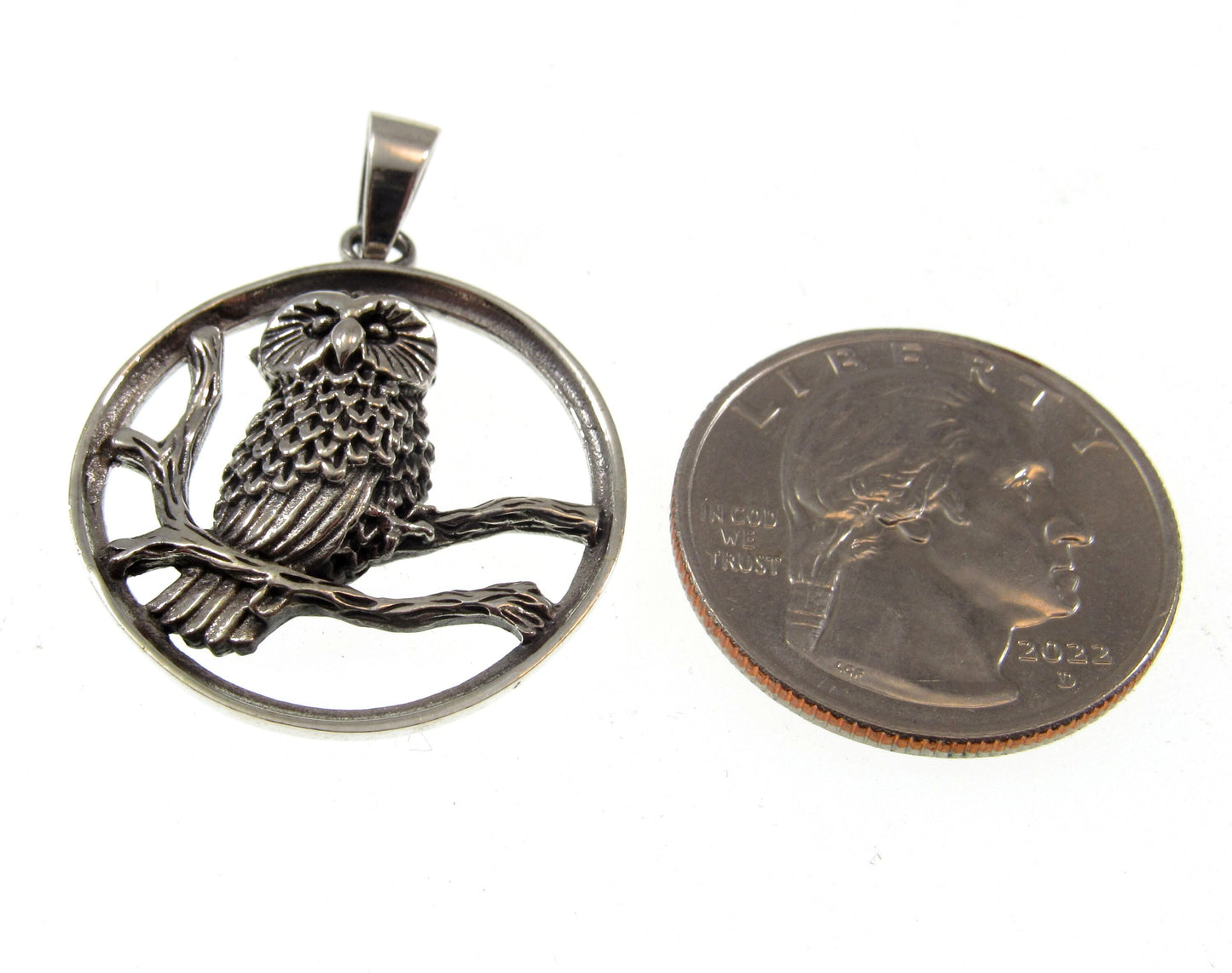 Solid 925 Sterling Silver Owl Perched onBranches Pendant, Handcrafted Wise Owl on Branch, Forest & Nature Jewelry, Totem Animal Amulet