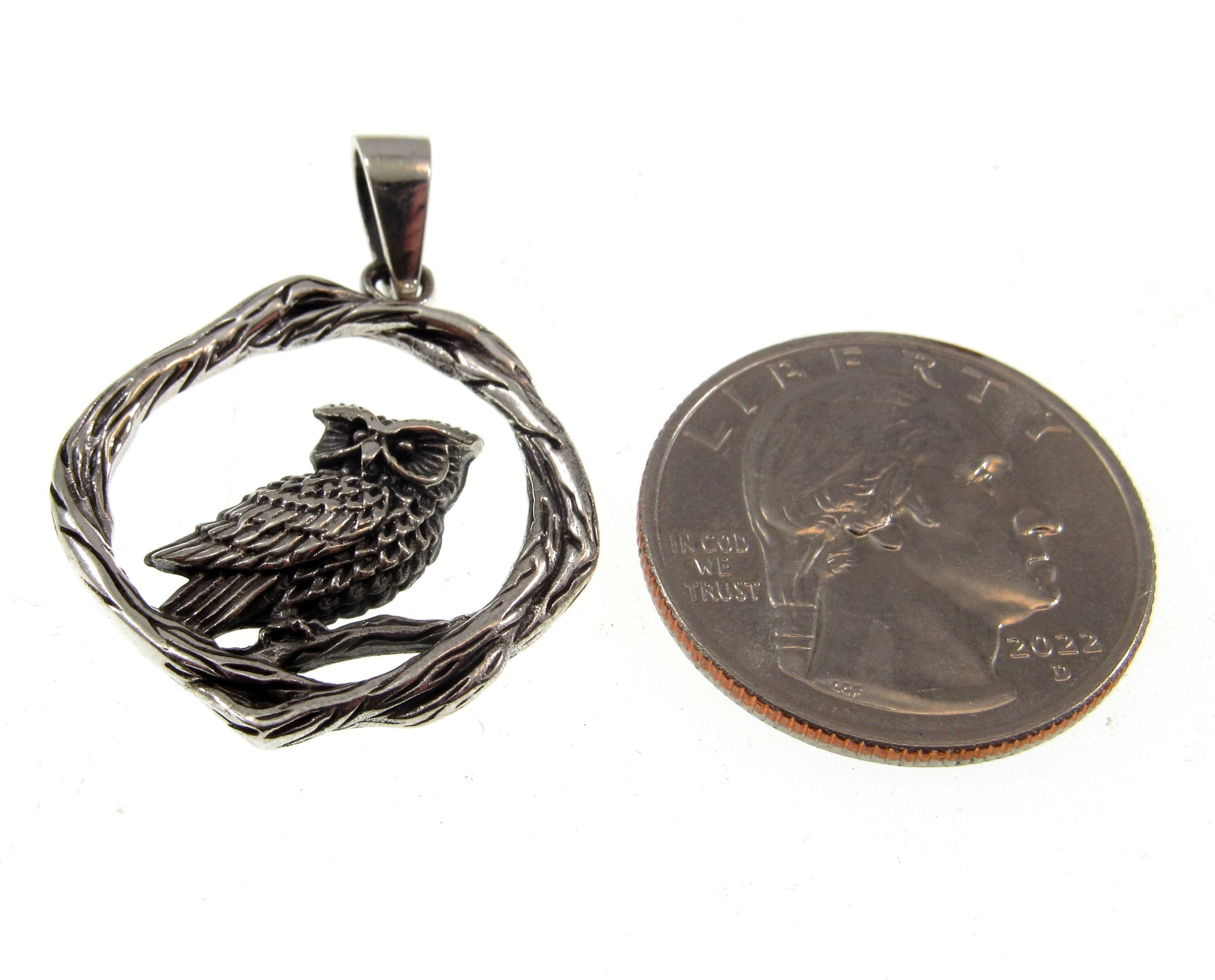 Solid 925 Sterling Silver Owl Pendant - Nature Jewelry, Woodland Charm, Gift for Owl Lovers, Bird Pendant, Owl Perched on Twisted Branches