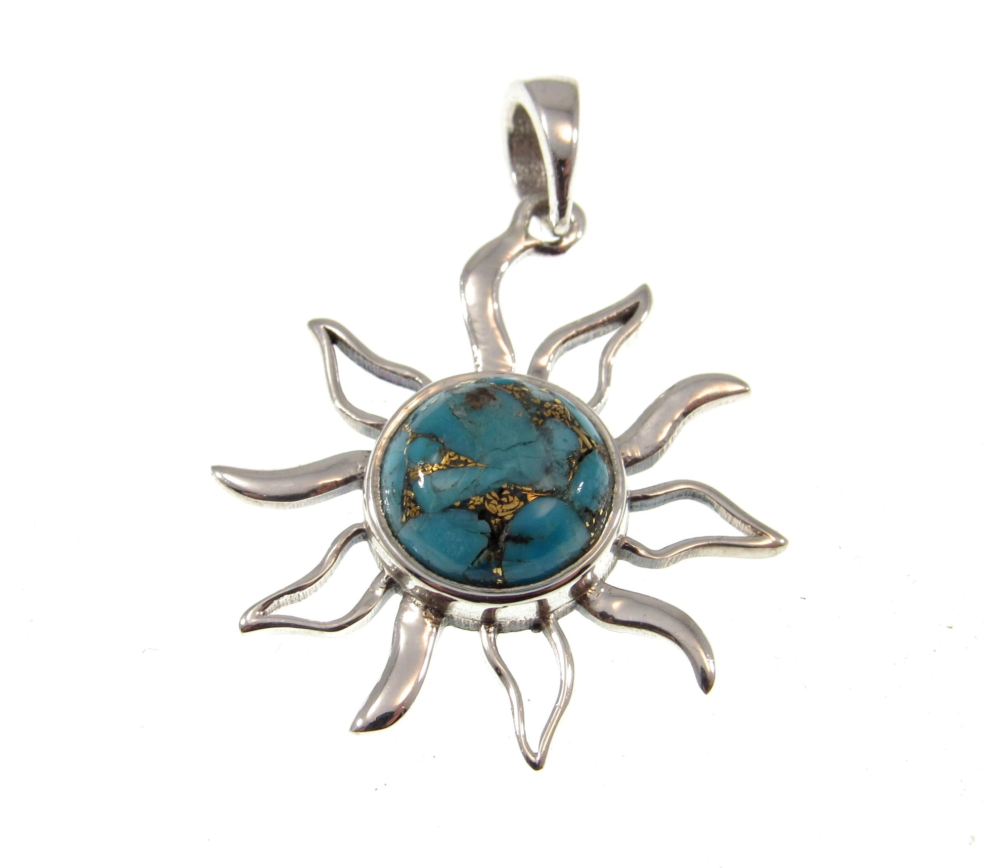 Solid 925 Sterling Silver Sunburst Pendant – Amethyst, Moonstone, or Copper Turquoise – Celestial Solar Jewelry, Witchy Protection Amulet