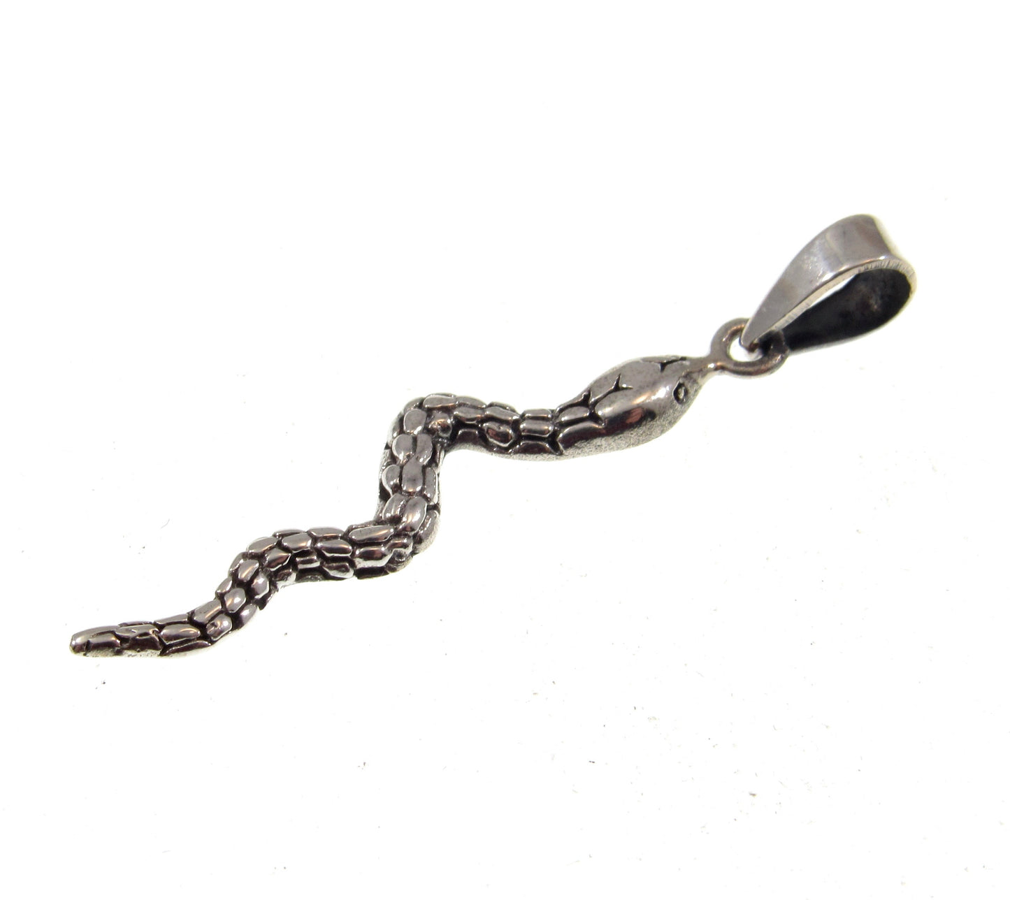 Solid 925 Sterling Silver Snake Pendant – Gothic Serpent Necklace Charm, Occult Jewelry, Wiccan Symbol, Unique Reptile Gift for Him or Her