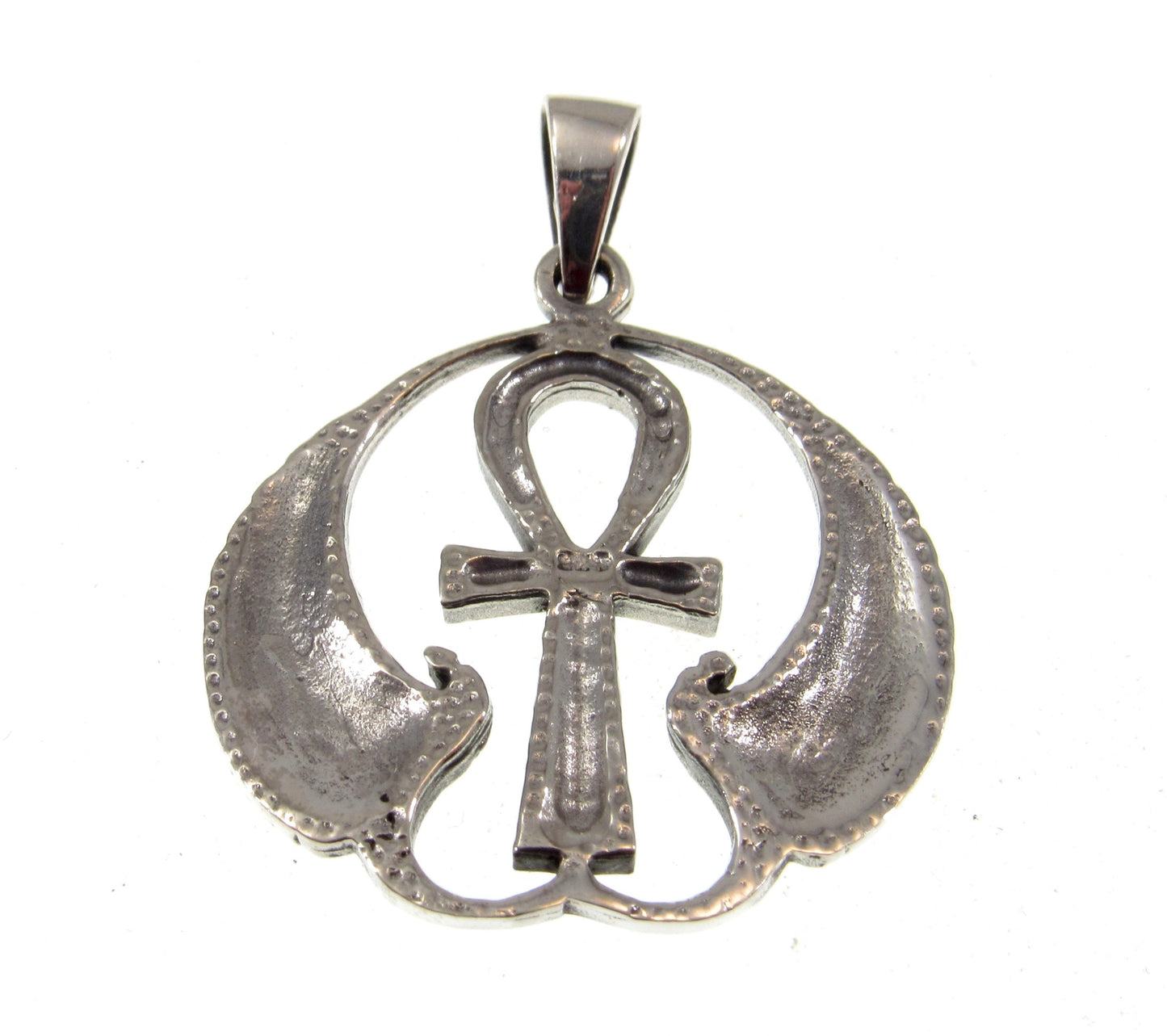 Solid 925 Sterling Silver Ankh Pendant with Isis Wings – Egyptian Necklace Amulet, Symbol of Eternal Life, Divine Power & Goddess Protection