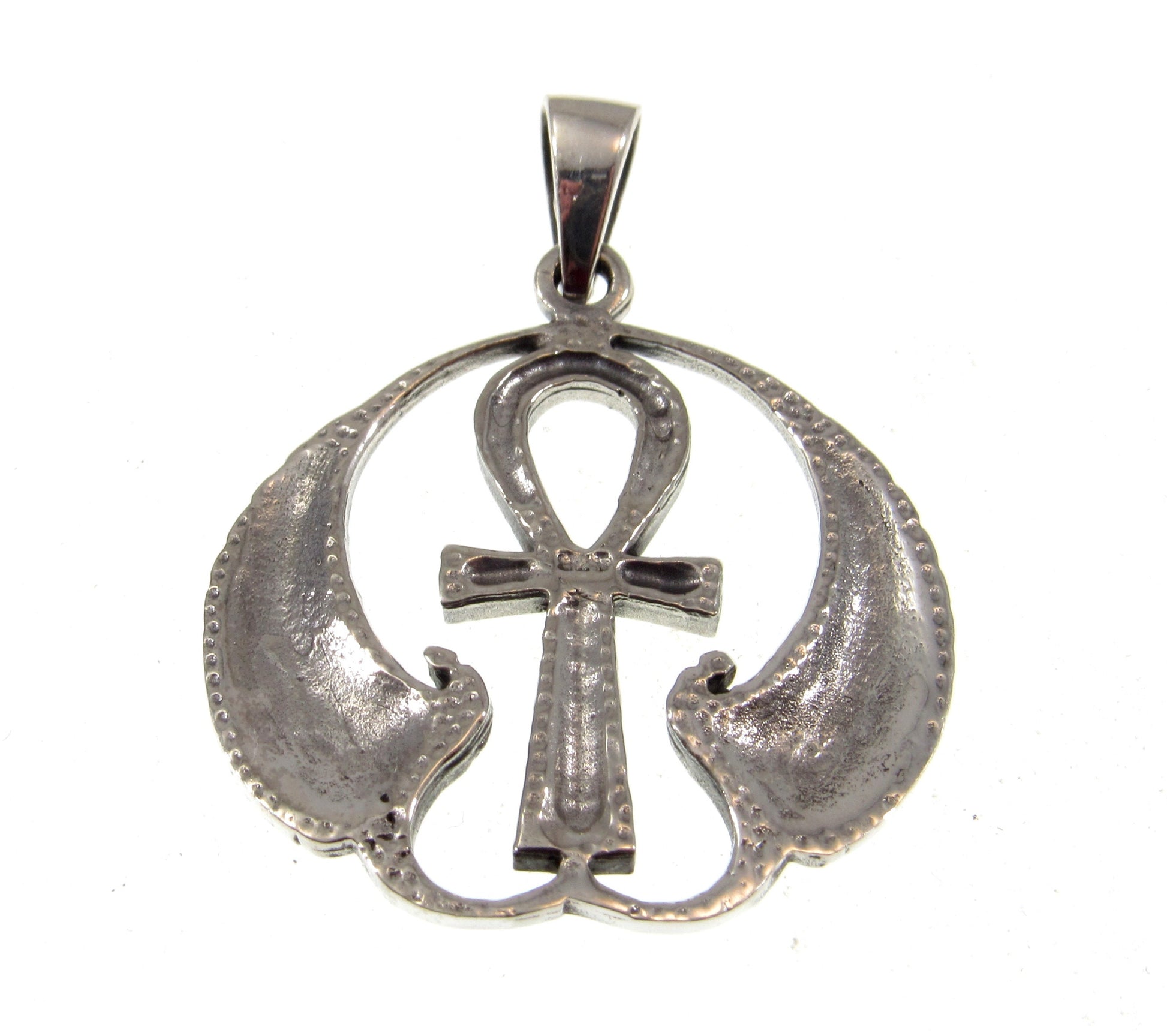 Solid 925 Sterling Silver Ankh Pendant with Isis Wings – Egyptian Necklace Amulet, Symbol of Eternal Life, Divine Power & Goddess Protection