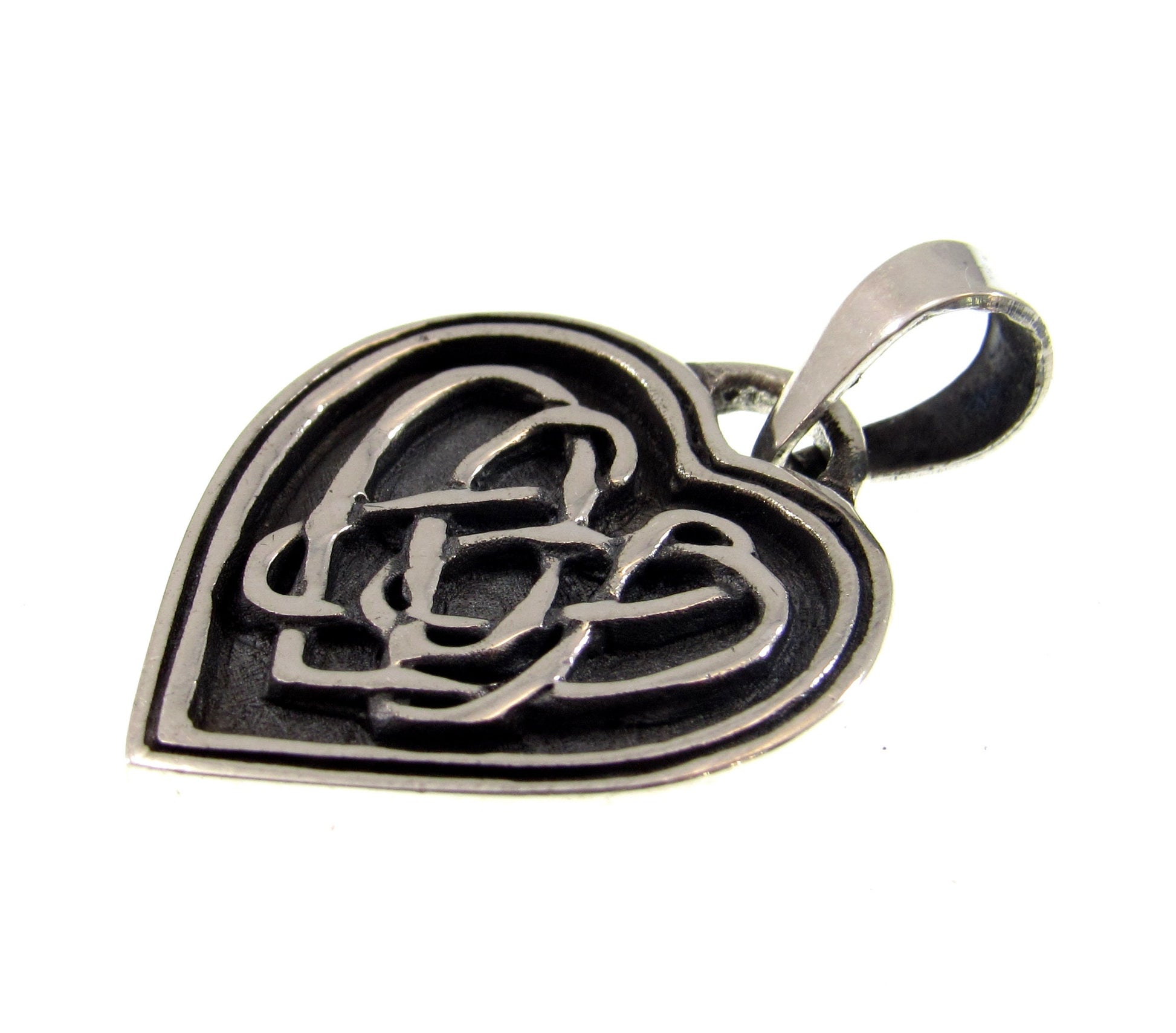 Solid 925 Sterling Silver Celtic Love Knot Heart Pendant, Handcrafted Gaelic Jewelry