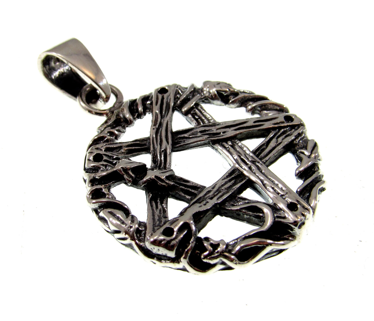 Solid 925 Sterling Silver Twisted Branches Inverted Pentagram Pentacle Pendant – Tree of Life Star
