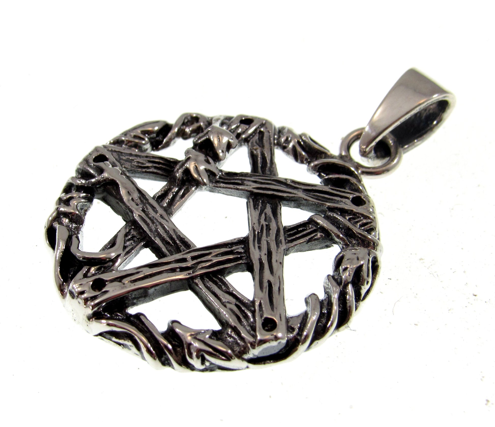 Solid 925 Sterling Silver Twisted Branches Inverted Pentagram Pentacle Pendant – Tree of Life Star